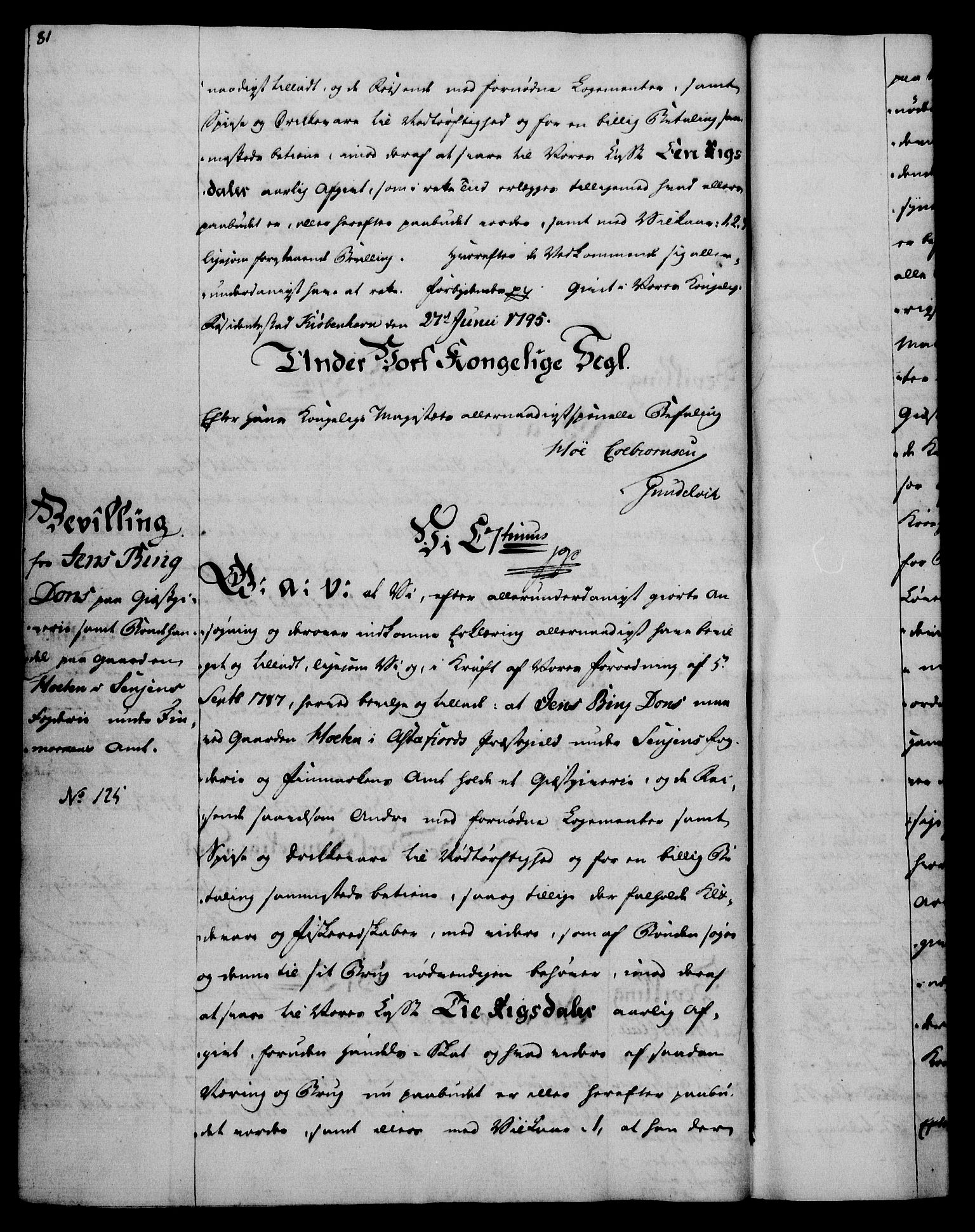 Rentekammeret, Kammerkanselliet, RA/EA-3111/G/Gg/Gga/L0016: Norsk ekspedisjonsprotokoll med register (merket RK 53.16), 1794-1800, p. 81