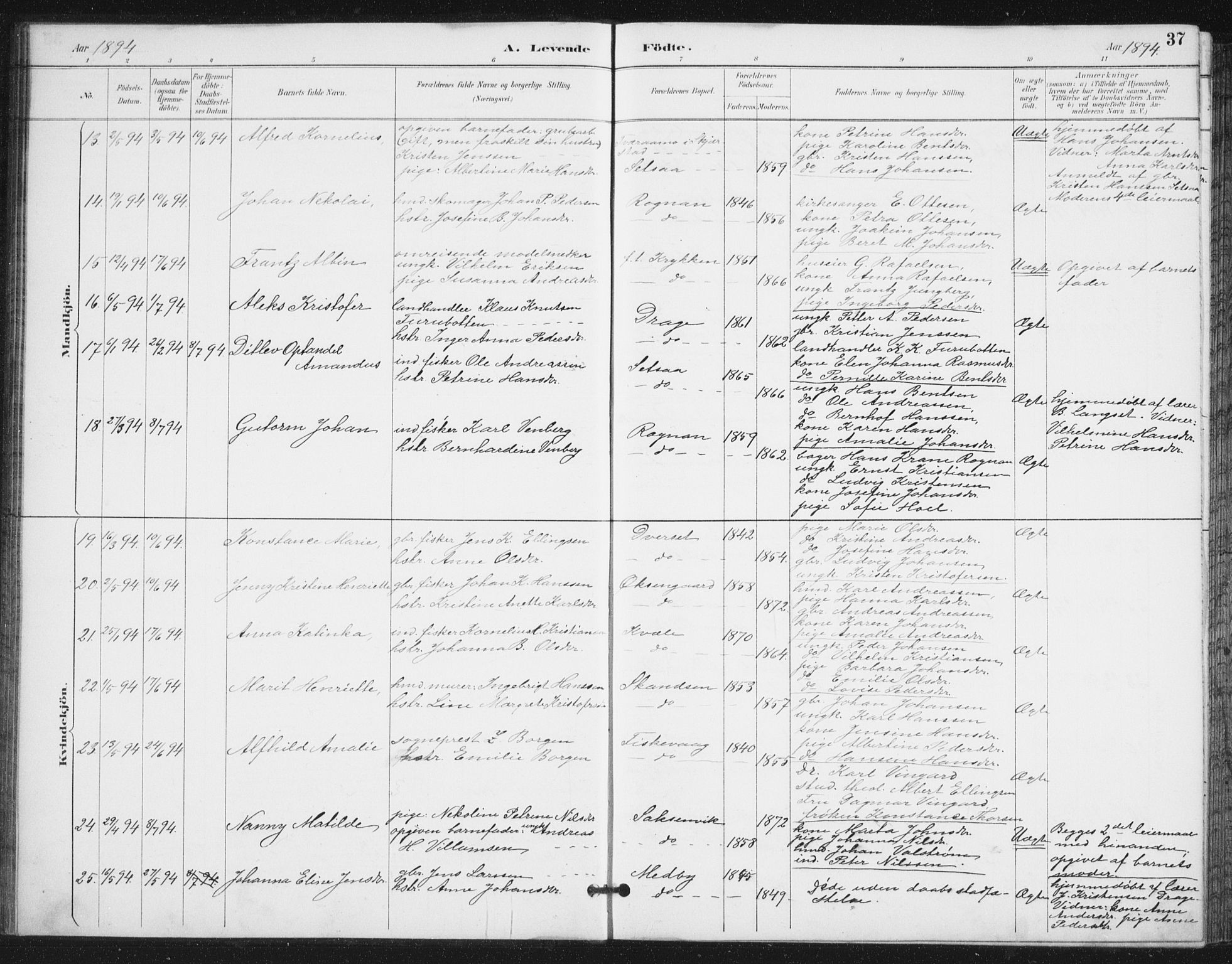 Ministerialprotokoller, klokkerbøker og fødselsregistre - Nordland, AV/SAT-A-1459/847/L0682: Parish register (copy) no. 847C10, 1889-1907, p. 37