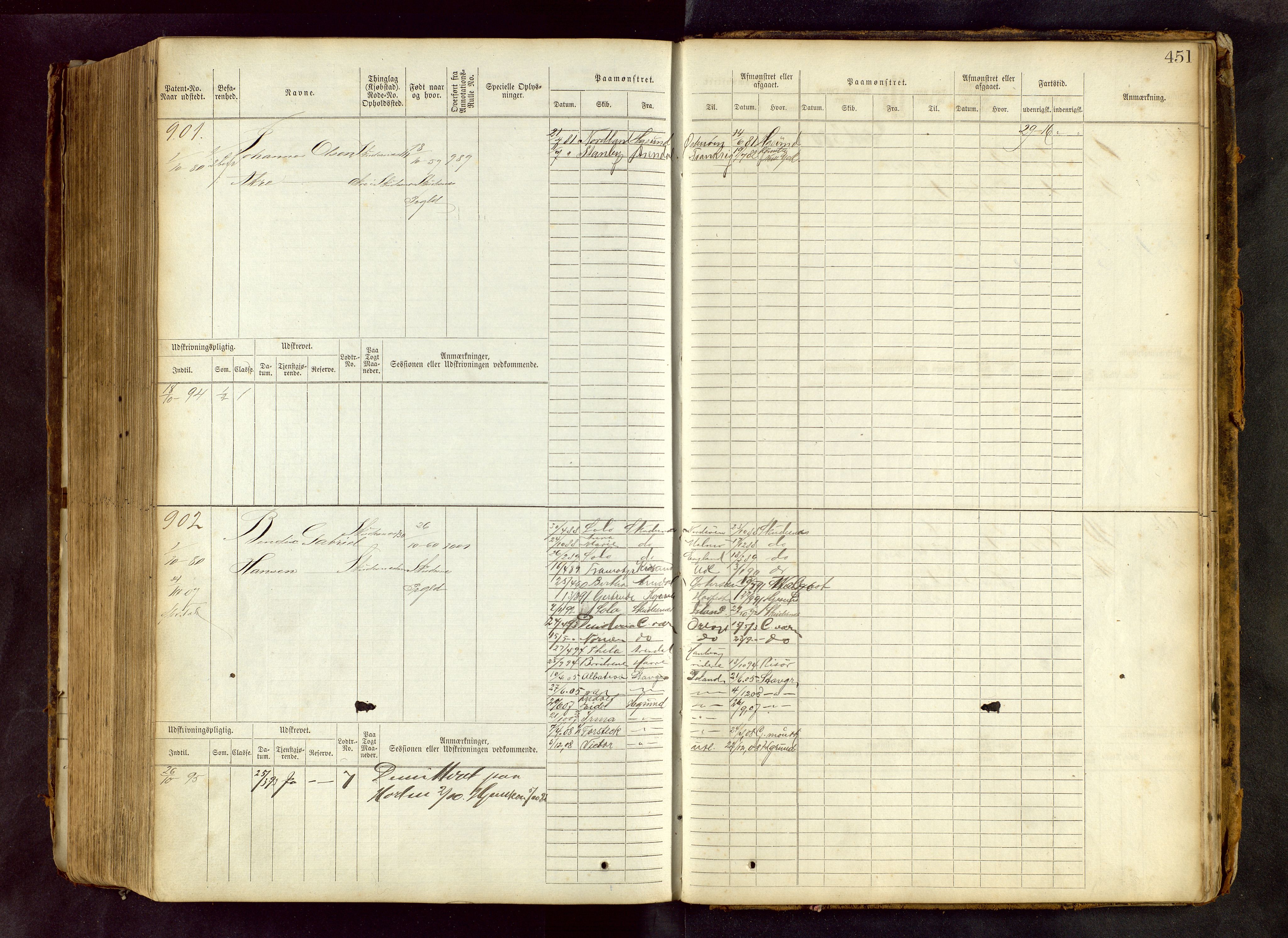 Haugesund sjømannskontor, AV/SAST-A-102007/F/Fb/Fbb/L0001: Sjøfartsrulle Skudenes krets No 1 - 958, 1860-1948, p. 451