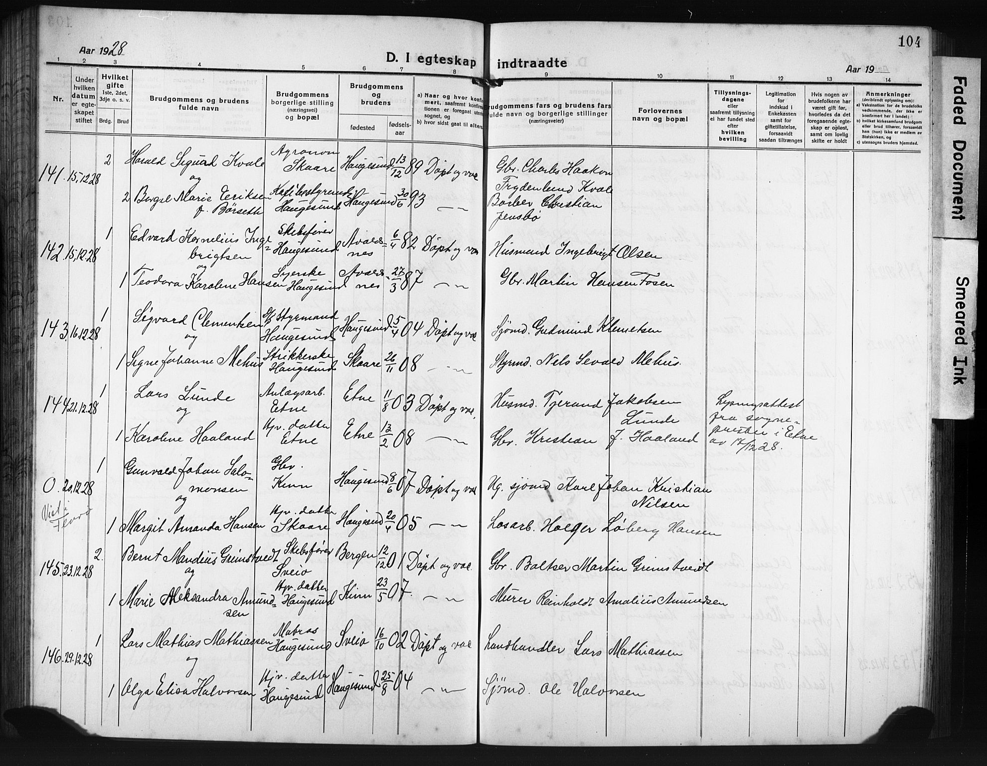 Haugesund sokneprestkontor, AV/SAST-A -101863/H/Ha/Hab/L0010: Parish register (copy) no. B 10, 1920-1931, p. 104