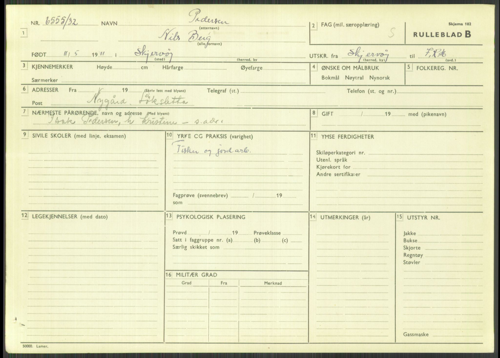 Forsvaret, Troms infanteriregiment nr. 16, AV/RA-RAFA-3146/P/Pa/L0016: Rulleblad for regimentets menige mannskaper, årsklasse 1932, 1932, p. 1311