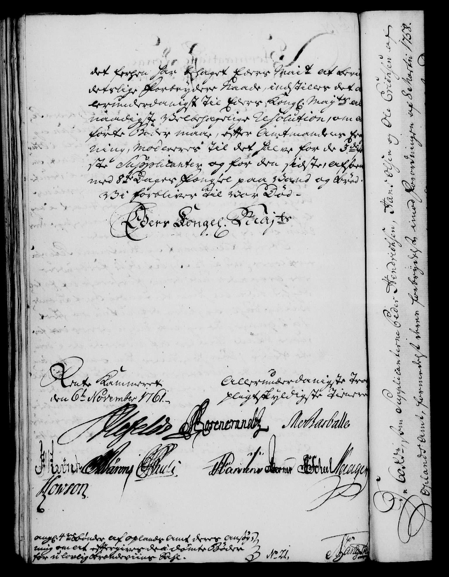 Rentekammeret, Kammerkanselliet, RA/EA-3111/G/Gf/Gfa/L0043: Norsk relasjons- og resolusjonsprotokoll (merket RK 52.43), 1761, p. 488