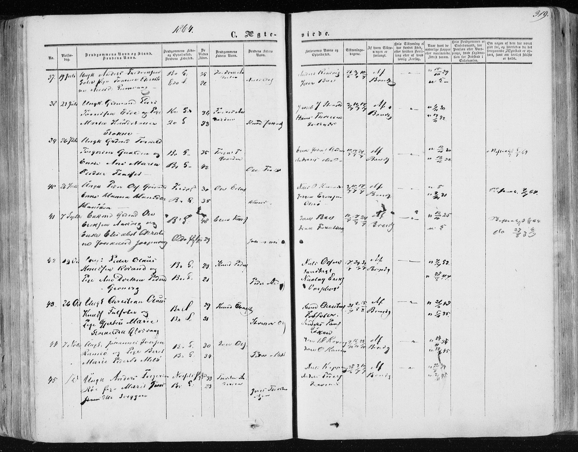 Ministerialprotokoller, klokkerbøker og fødselsregistre - Møre og Romsdal, AV/SAT-A-1454/568/L0804: Parish register (official) no. 568A11, 1854-1868, p. 319