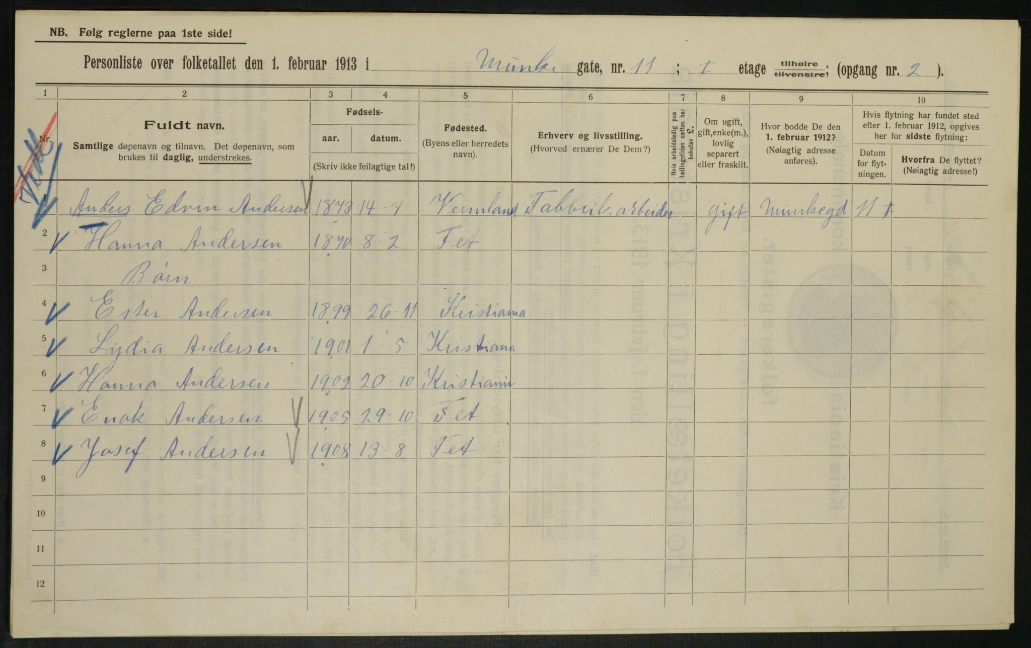 OBA, Municipal Census 1913 for Kristiania, 1913, p. 68051