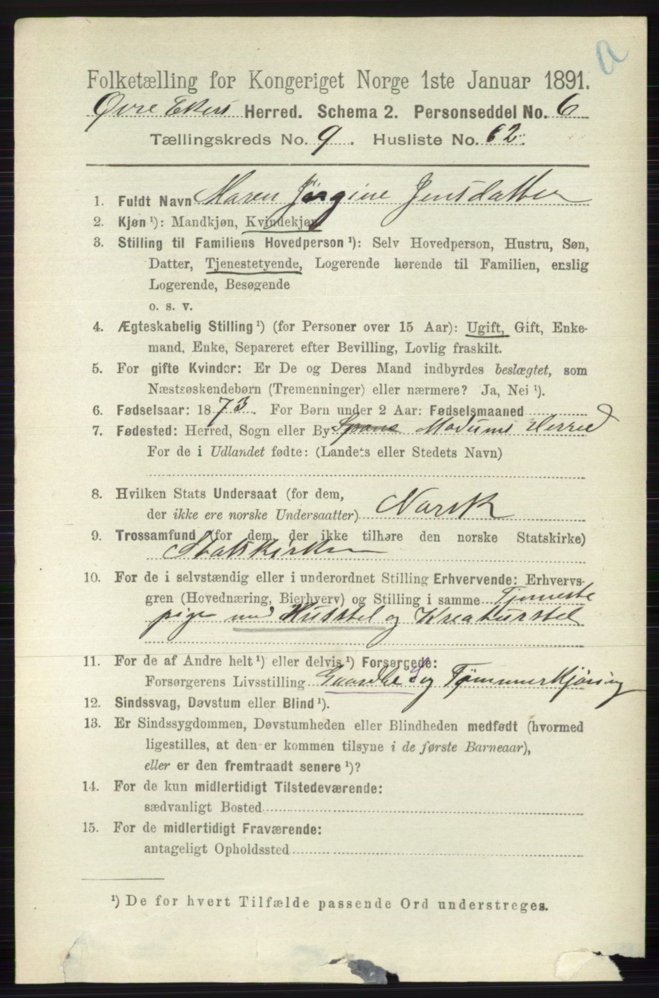 RA, 1891 census for 0624 Øvre Eiker, 1891, p. 3972