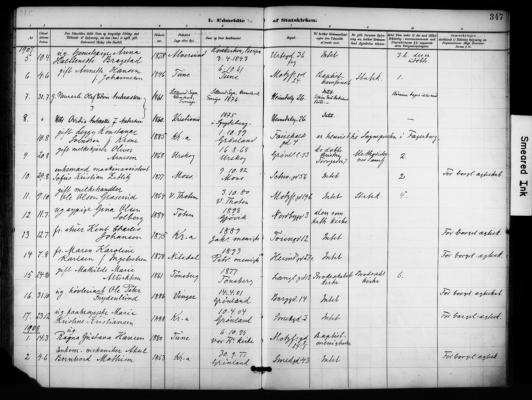 Grønland prestekontor Kirkebøker, SAO/A-10848/F/Fa/L0015: Parish register (official) no. 15, 1899-1919, p. 347