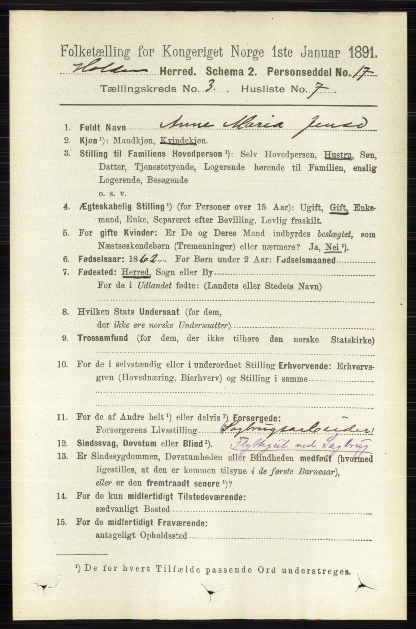 RA, 1891 census for 0819 Holla, 1891, p. 1422