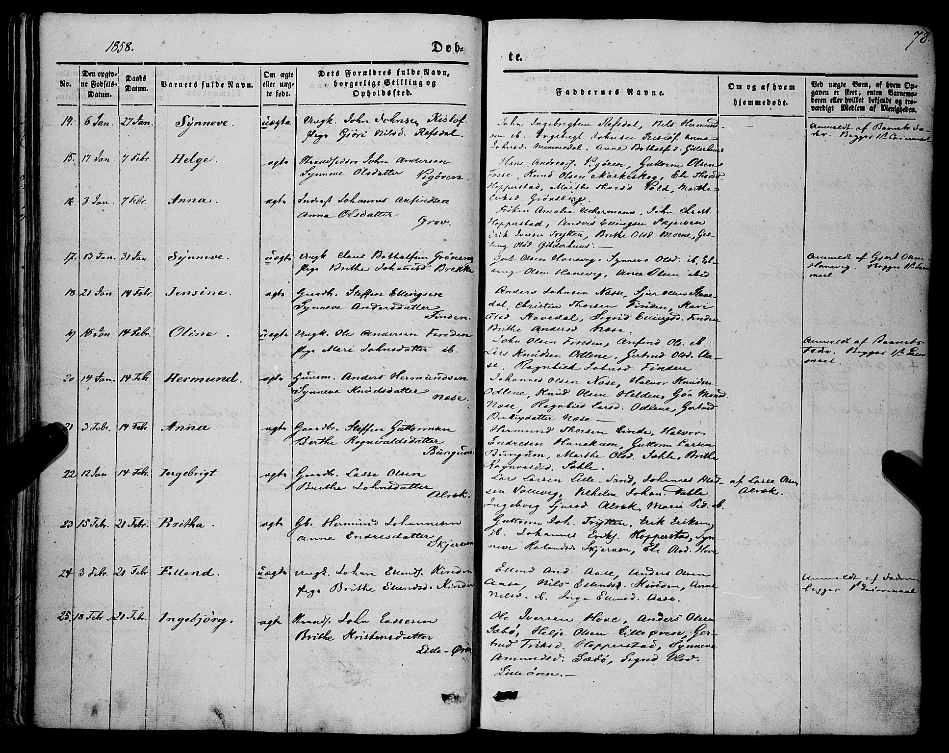 Vik sokneprestembete, AV/SAB-A-81501/H/Haa/Haaa/L0008: Parish register (official) no. A 8, 1846-1865, p. 78