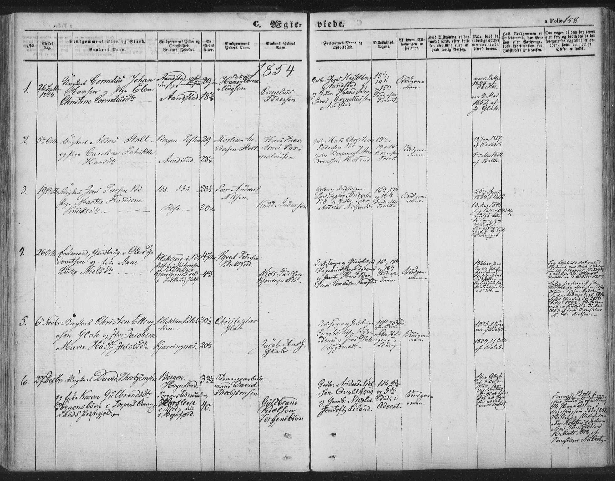 Ministerialprotokoller, klokkerbøker og fødselsregistre - Nordland, AV/SAT-A-1459/895/L1369: Parish register (official) no. 895A04, 1852-1872, p. 158