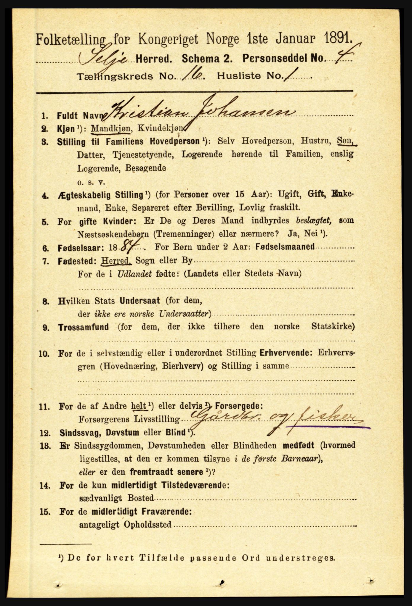 RA, 1891 census for 1441 Selje, 1891, p. 5061