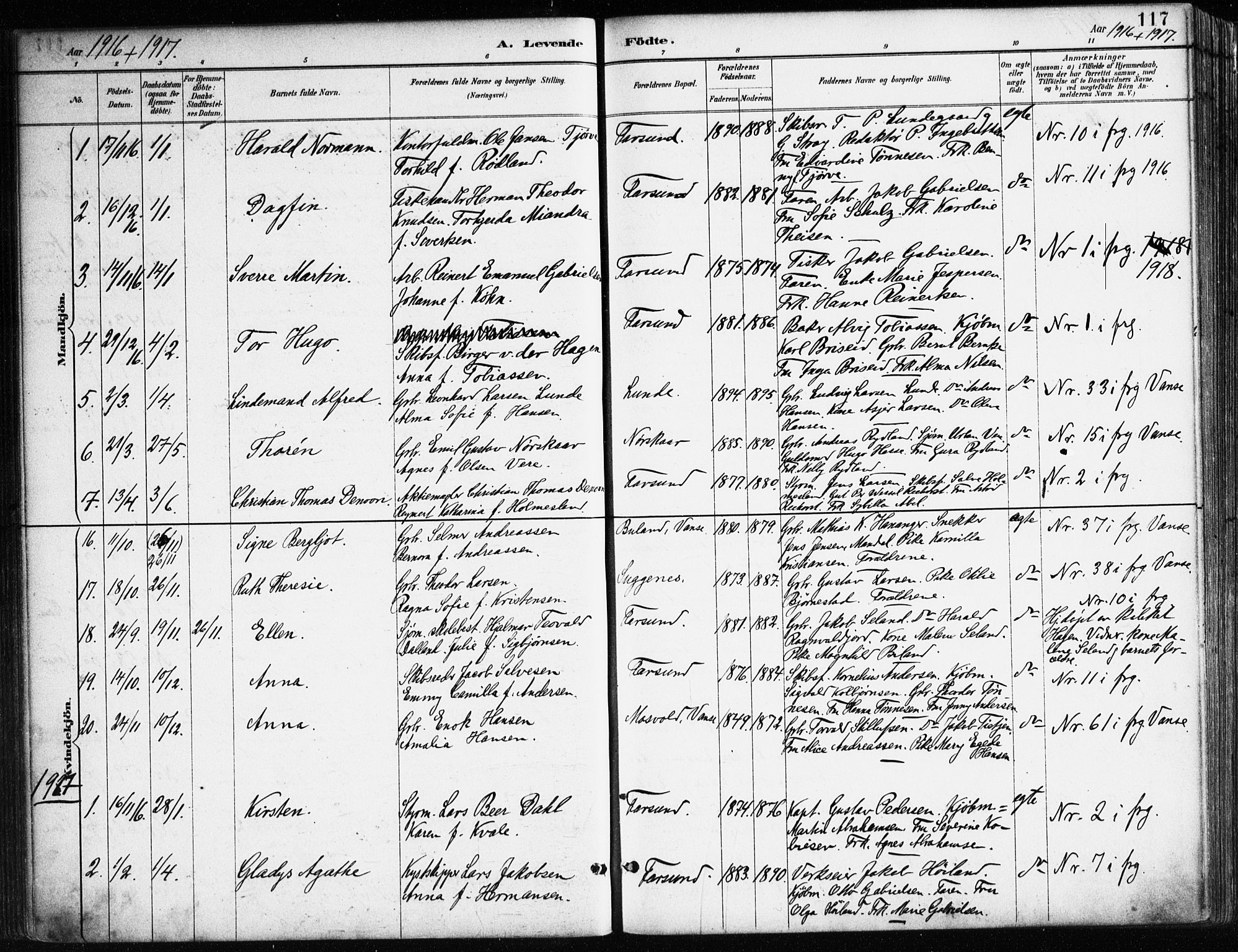 Farsund sokneprestkontor, SAK/1111-0009/F/Fa/L0006: Parish register (official) no. A 6, 1887-1920, p. 117