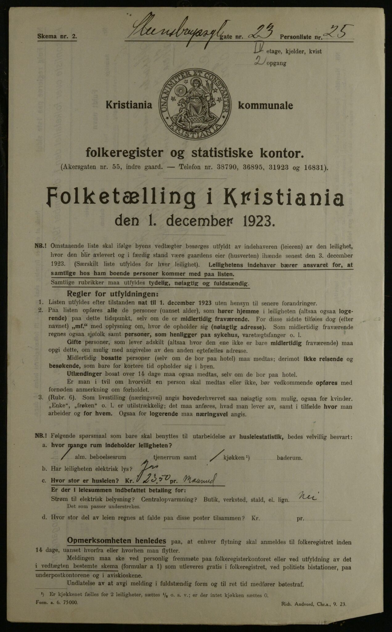 OBA, Municipal Census 1923 for Kristiania, 1923, p. 112009