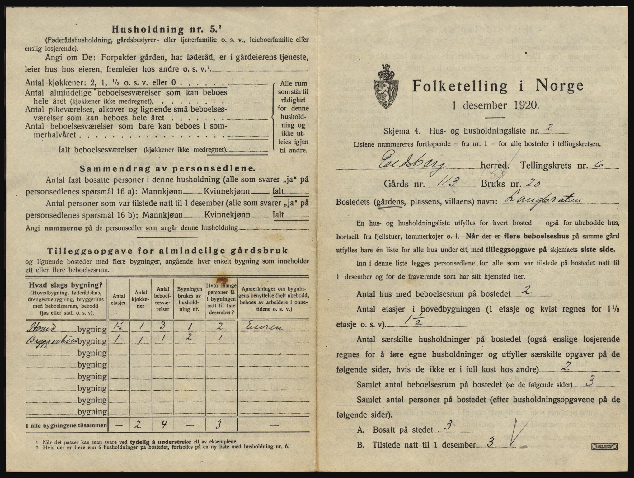 SAO, 1920 census for Eidsberg, 1920, p. 987