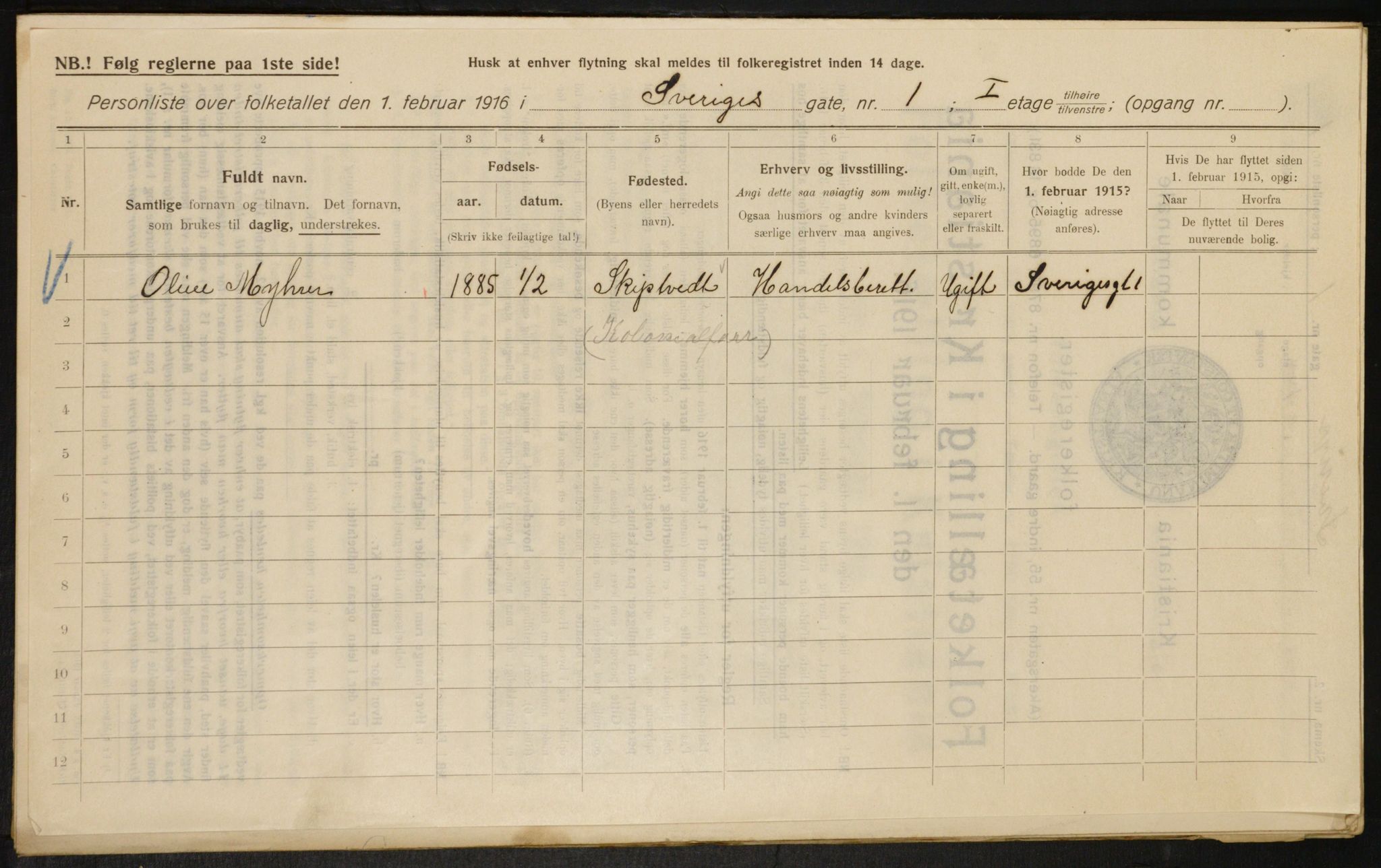 OBA, Municipal Census 1916 for Kristiania, 1916, p. 108733