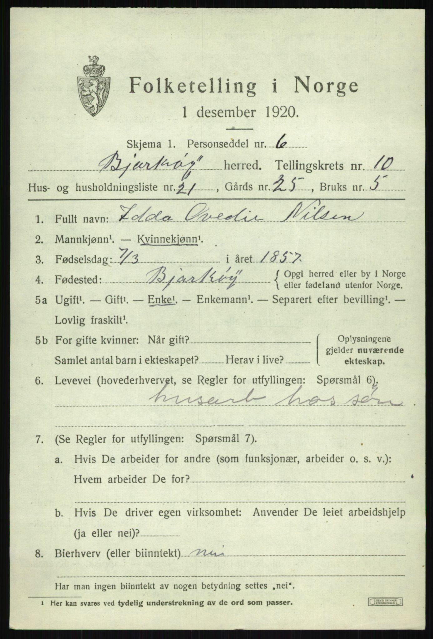 SATØ, 1920 census for Bjarkøy, 1920, p. 4273