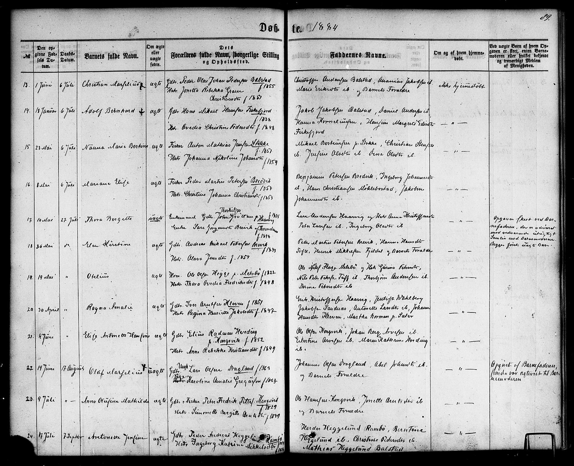 Ministerialprotokoller, klokkerbøker og fødselsregistre - Nordland, AV/SAT-A-1459/865/L0923: Parish register (official) no. 865A01, 1864-1884, p. 89