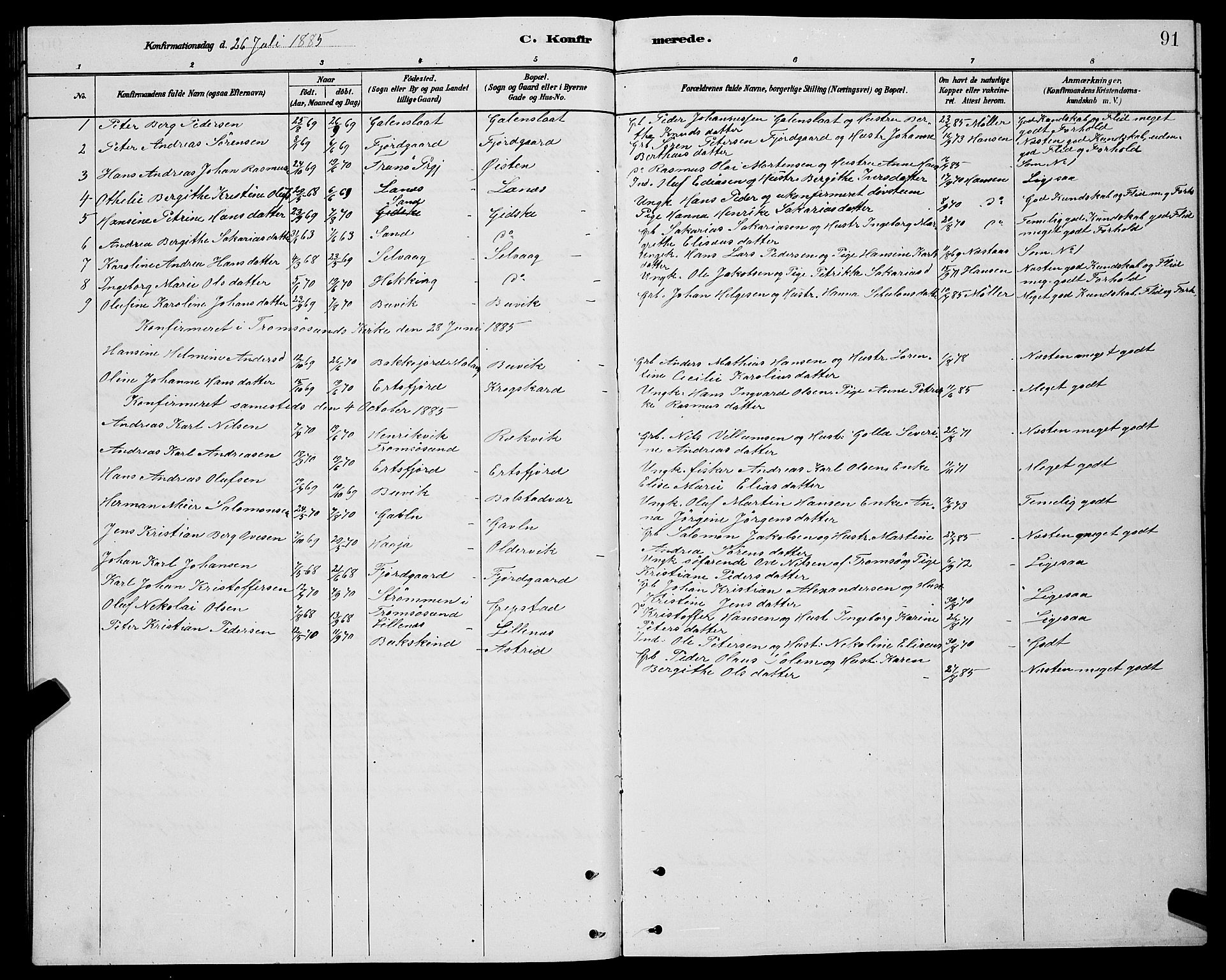 Lenvik sokneprestembete, SATØ/S-1310/H/Ha/Hab/L0021klokker: Parish register (copy) no. 21, 1884-1900, p. 91