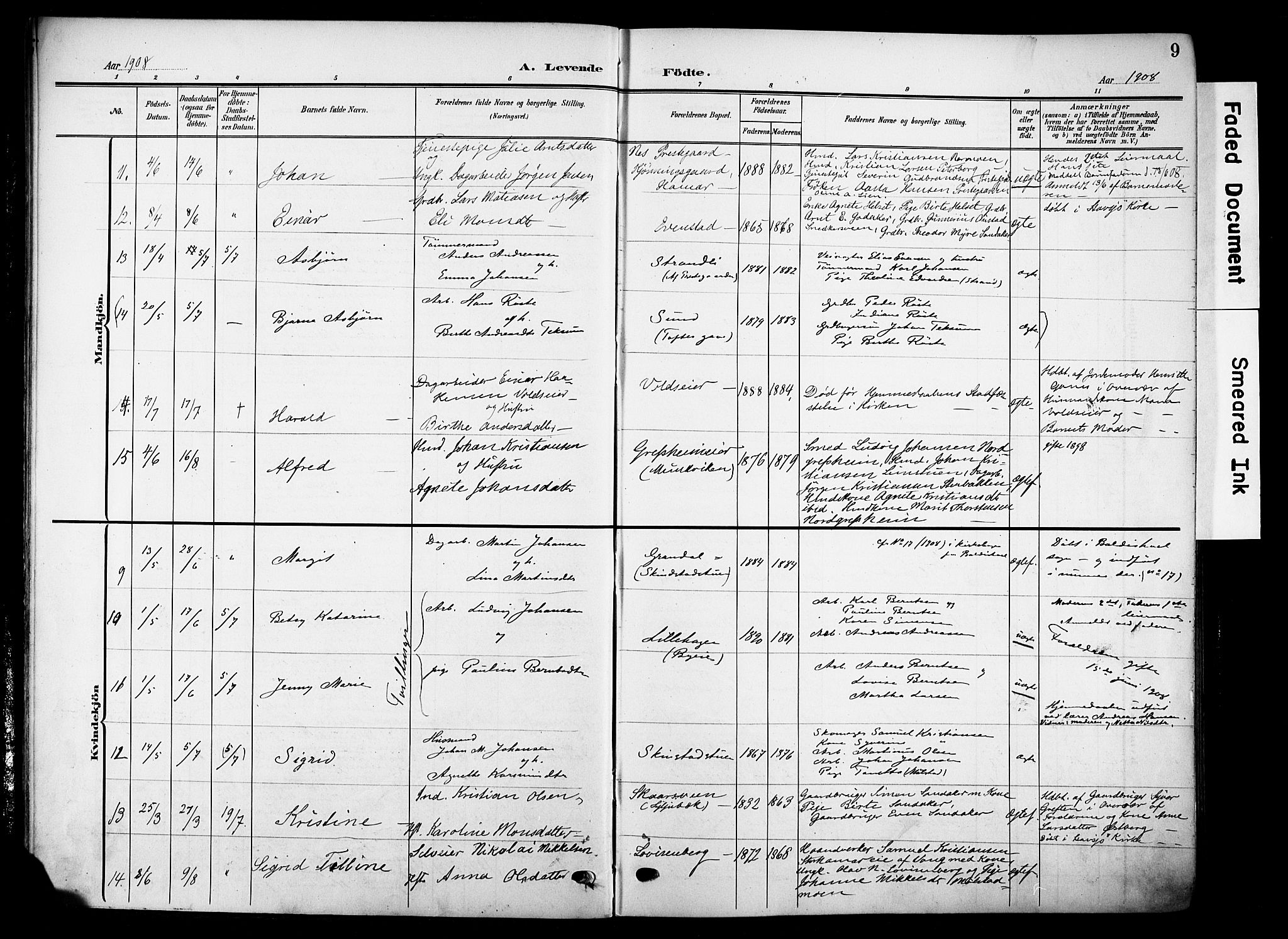 Nes prestekontor, Hedmark, SAH/PREST-020/K/Ka/L0014: Parish register (official) no. 14, 1906-1929, p. 9