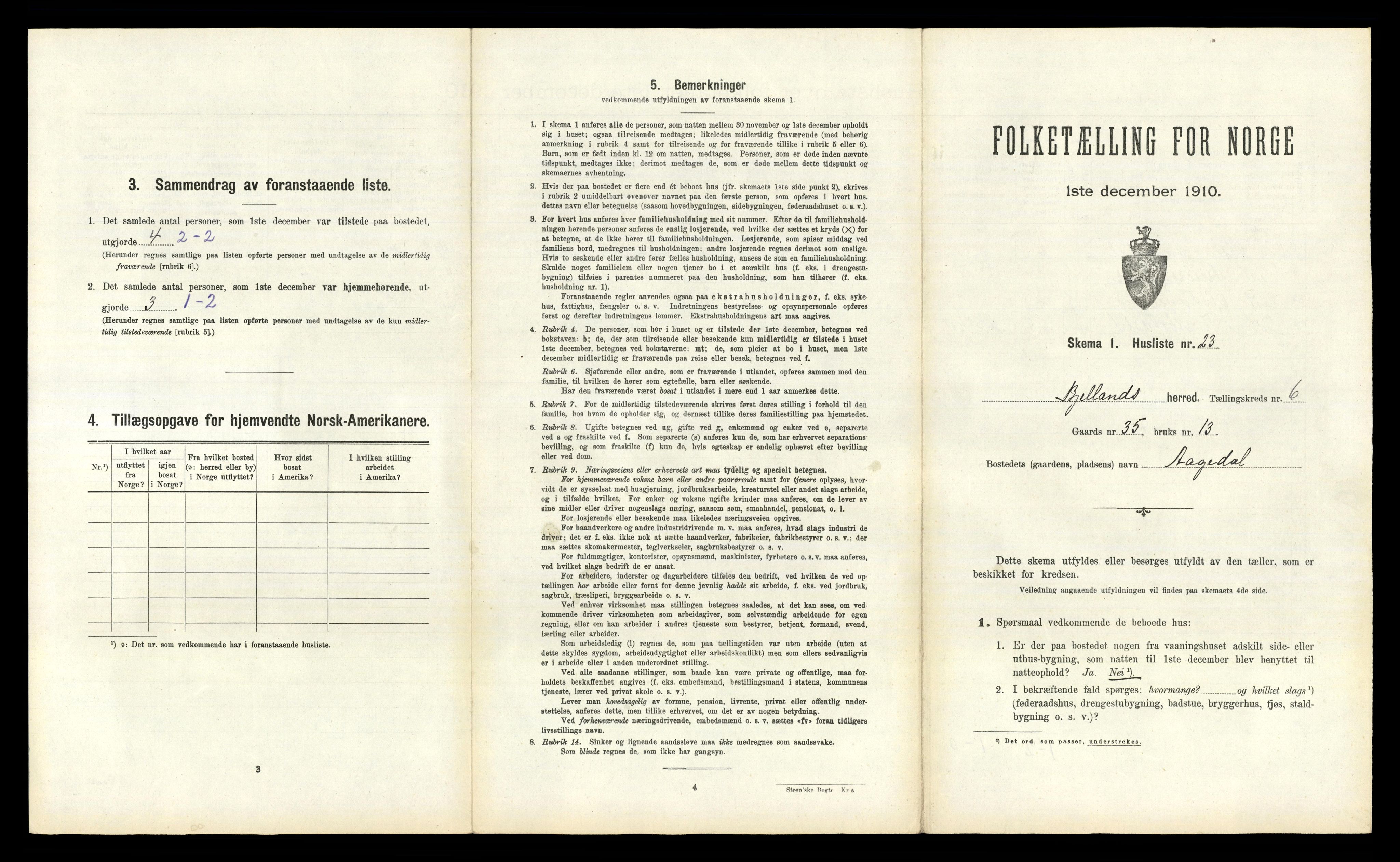 RA, 1910 census for Bjelland, 1910, p. 380
