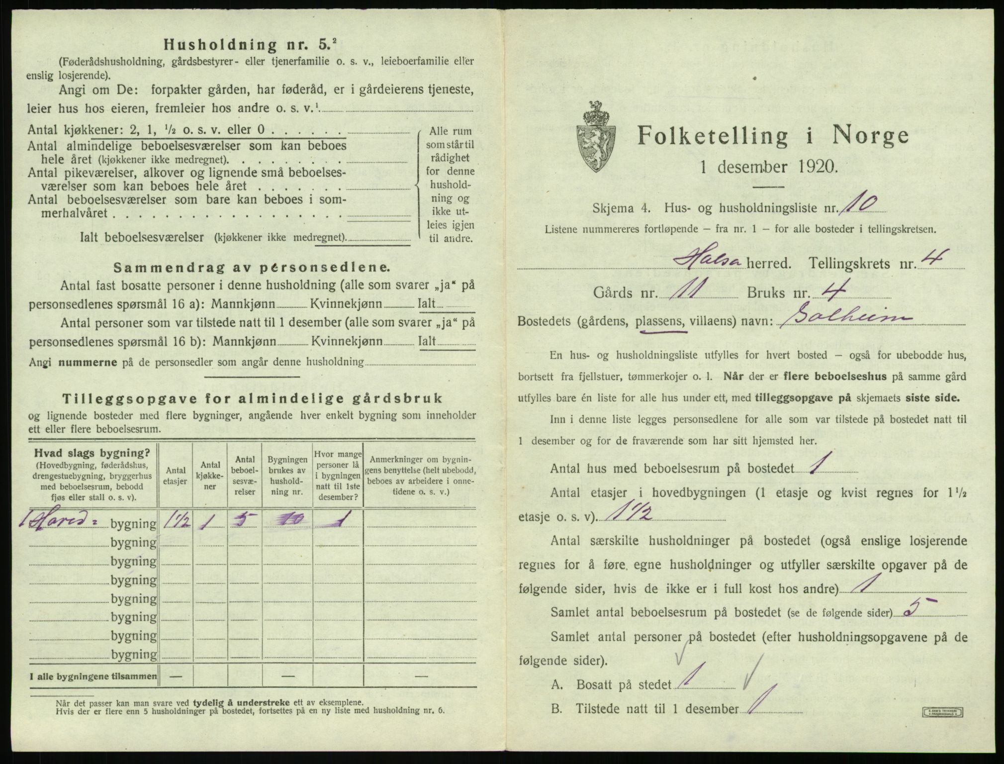 SAT, 1920 census for Halsa, 1920, p. 246