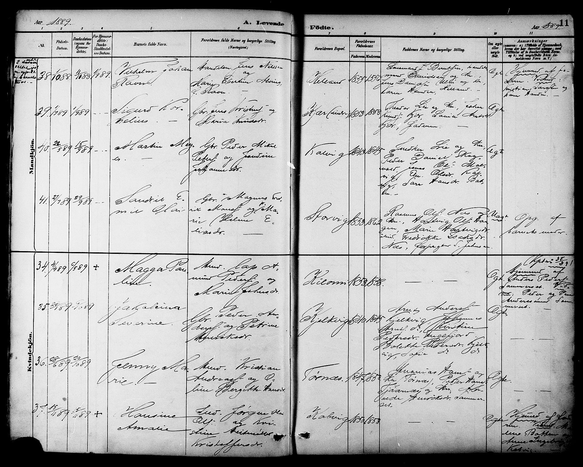 Ministerialprotokoller, klokkerbøker og fødselsregistre - Nordland, AV/SAT-A-1459/861/L0869: Parish register (official) no. 861A04, 1889-1903, p. 11