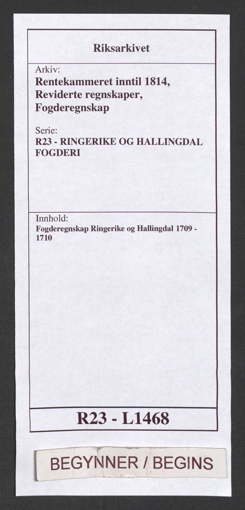 Rentekammeret inntil 1814, Reviderte regnskaper, Fogderegnskap, RA/EA-4092/R23/L1468: Fogderegnskap Ringerike og Hallingdal, 1709-1710, p. 1