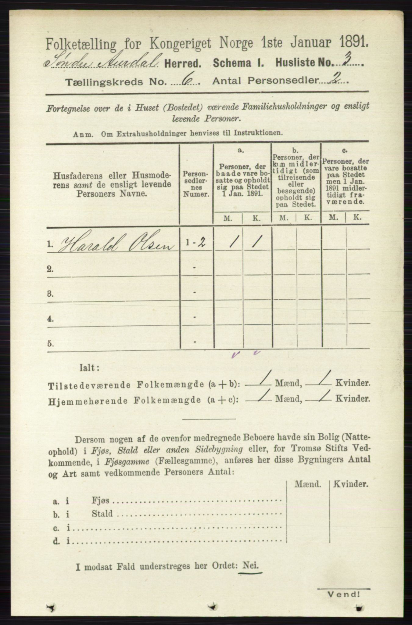 RA, 1891 census for 0540 Sør-Aurdal, 1891, p. 3729