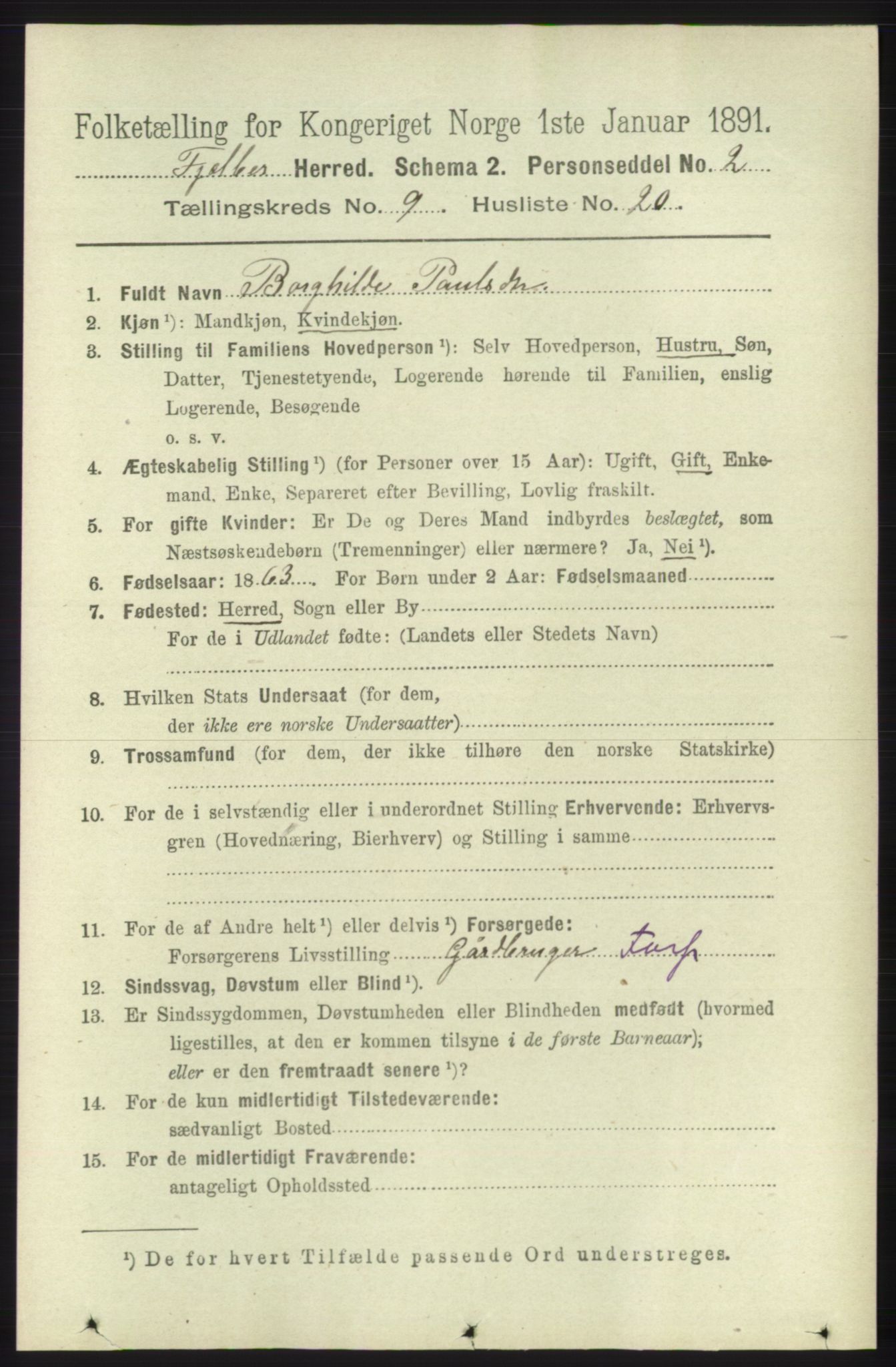 RA, 1891 census for 1213 Fjelberg, 1891, p. 3524