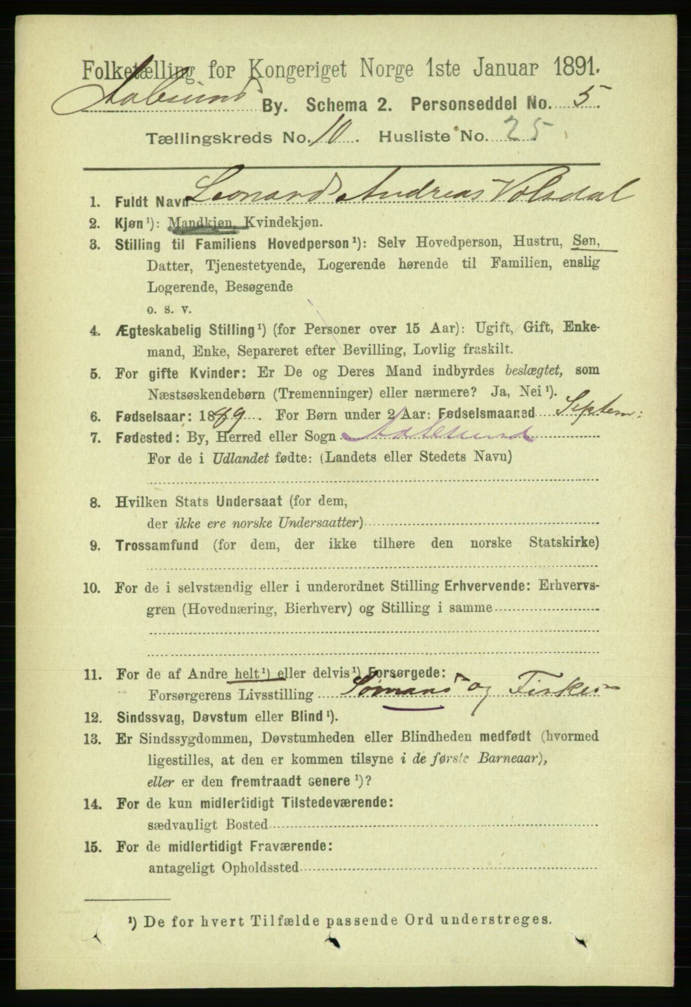 RA, 1891 census for 1501 Ålesund, 1891, p. 6860