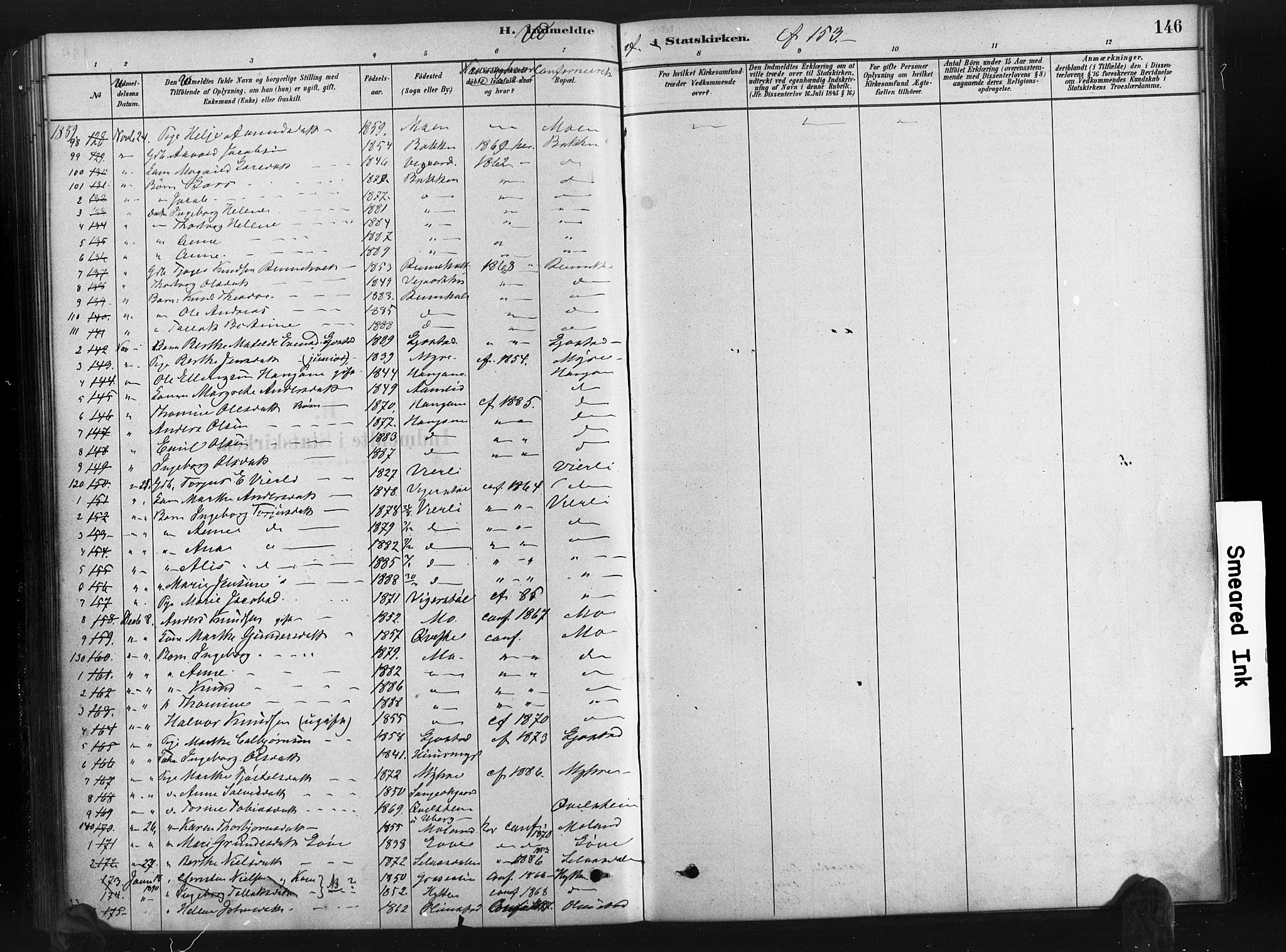 Gjerstad sokneprestkontor, SAK/1111-0014/F/Fa/Fab/L0004: Parish register (official) no. A 4, 1879-1890, p. 146