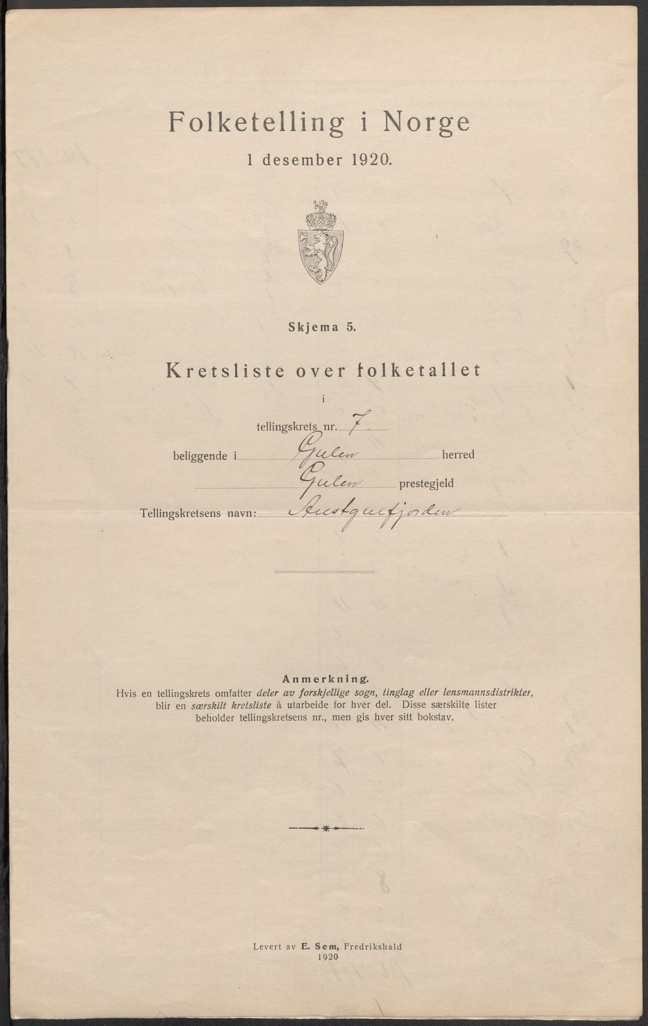 SAB, 1920 census for Gulen, 1920, p. 23