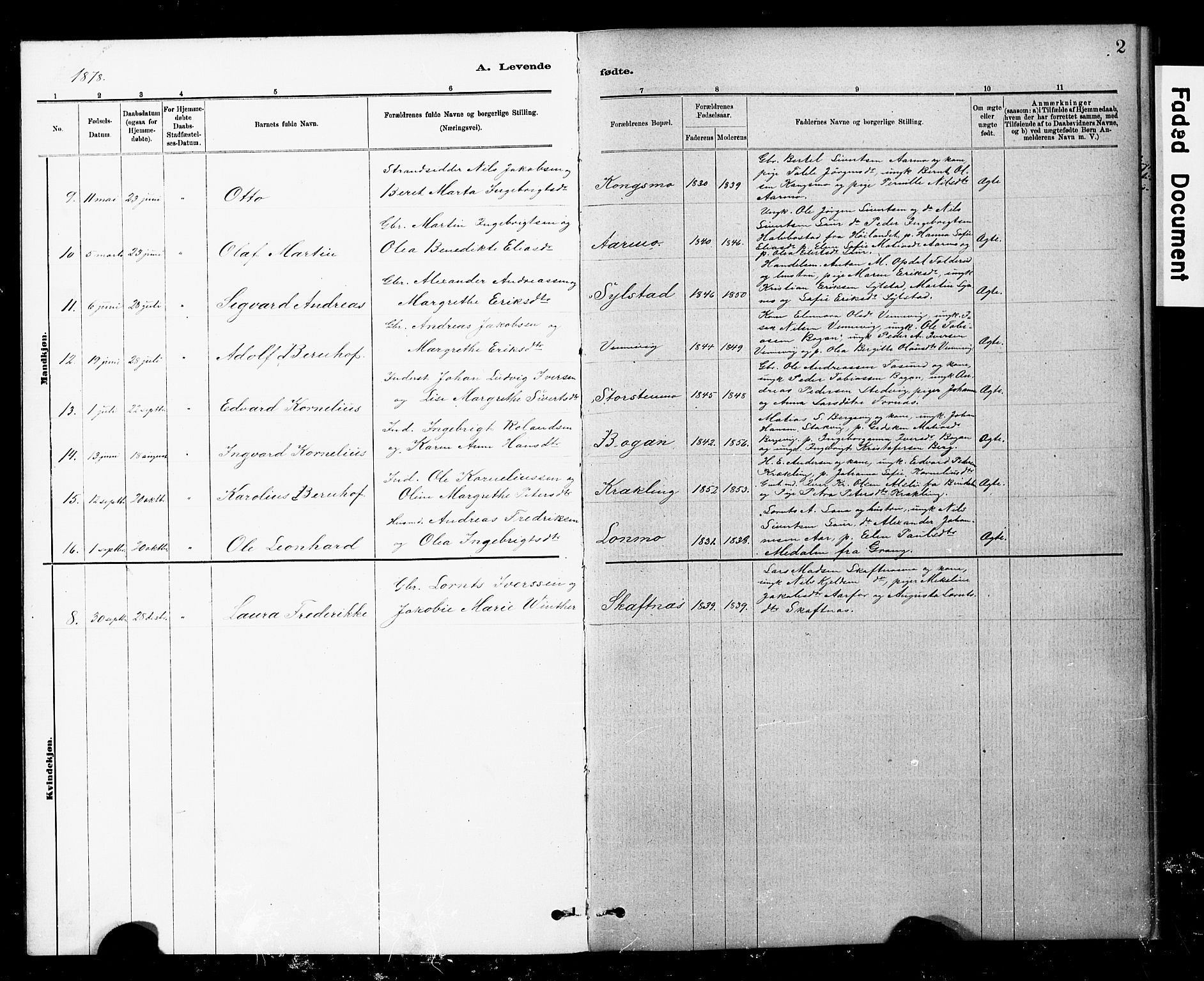 Ministerialprotokoller, klokkerbøker og fødselsregistre - Nord-Trøndelag, SAT/A-1458/783/L0661: Parish register (copy) no. 783C01, 1878-1893, p. 2