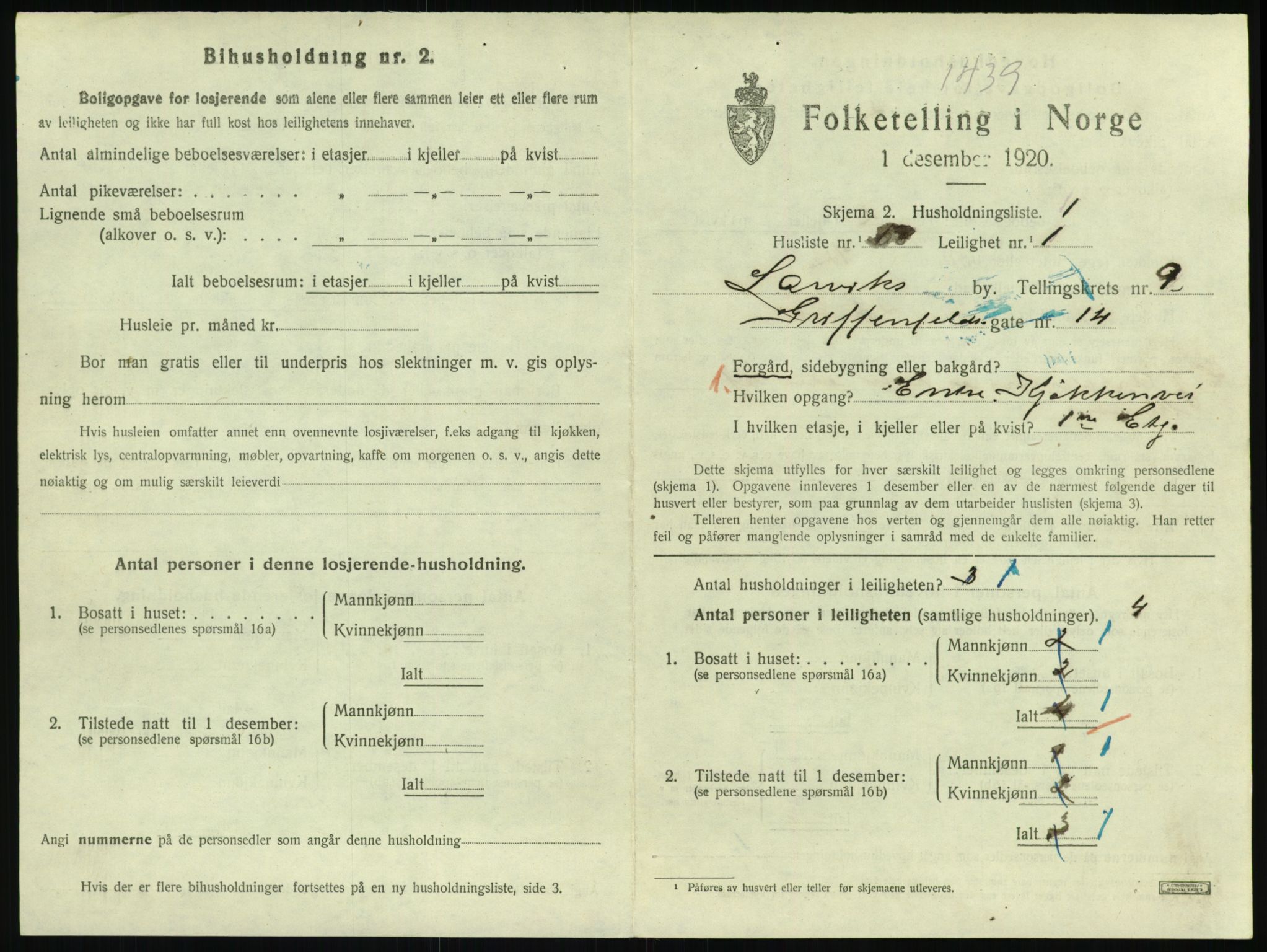 SAKO, 1920 census for Larvik, 1920, p. 7196