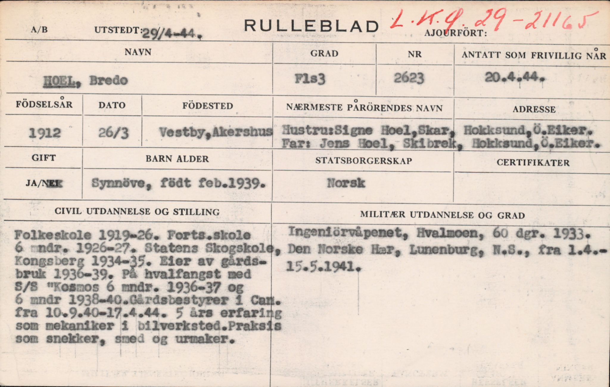 Forsvaret, Forsvarets overkommando/Luftforsvarsstaben, RA/RAFA-4079/P/Pa/L0029: Personellpapirer, 1912, p. 540
