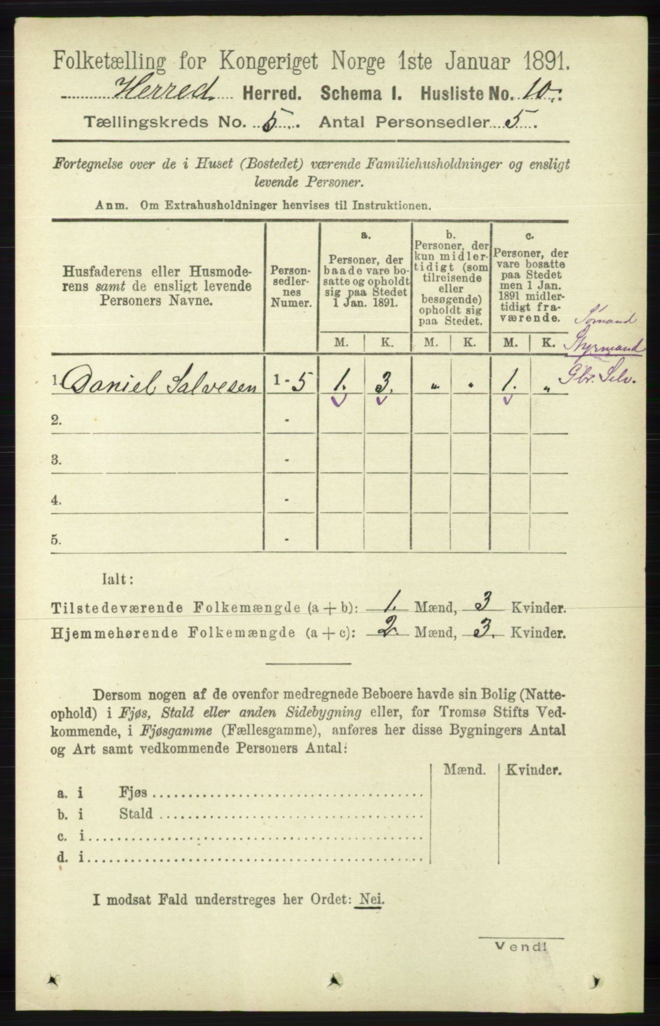 RA, 1891 census for 1039 Herad, 1891, p. 1736