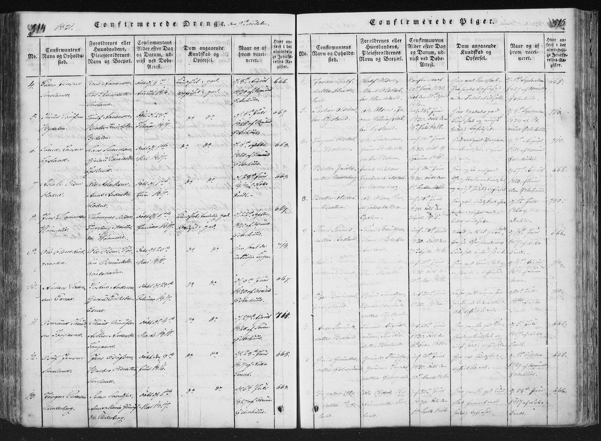 Åseral sokneprestkontor, SAK/1111-0051/F/Fa/L0001: Parish register (official) no. A 1, 1815-1853, p. 514-515