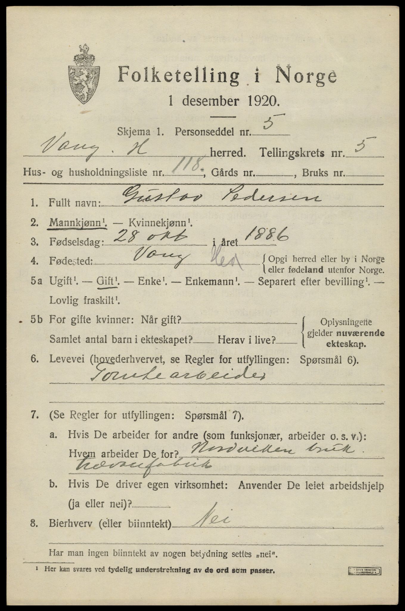 SAH, 1920 census for Vang (Hedmark), 1920, p. 15029