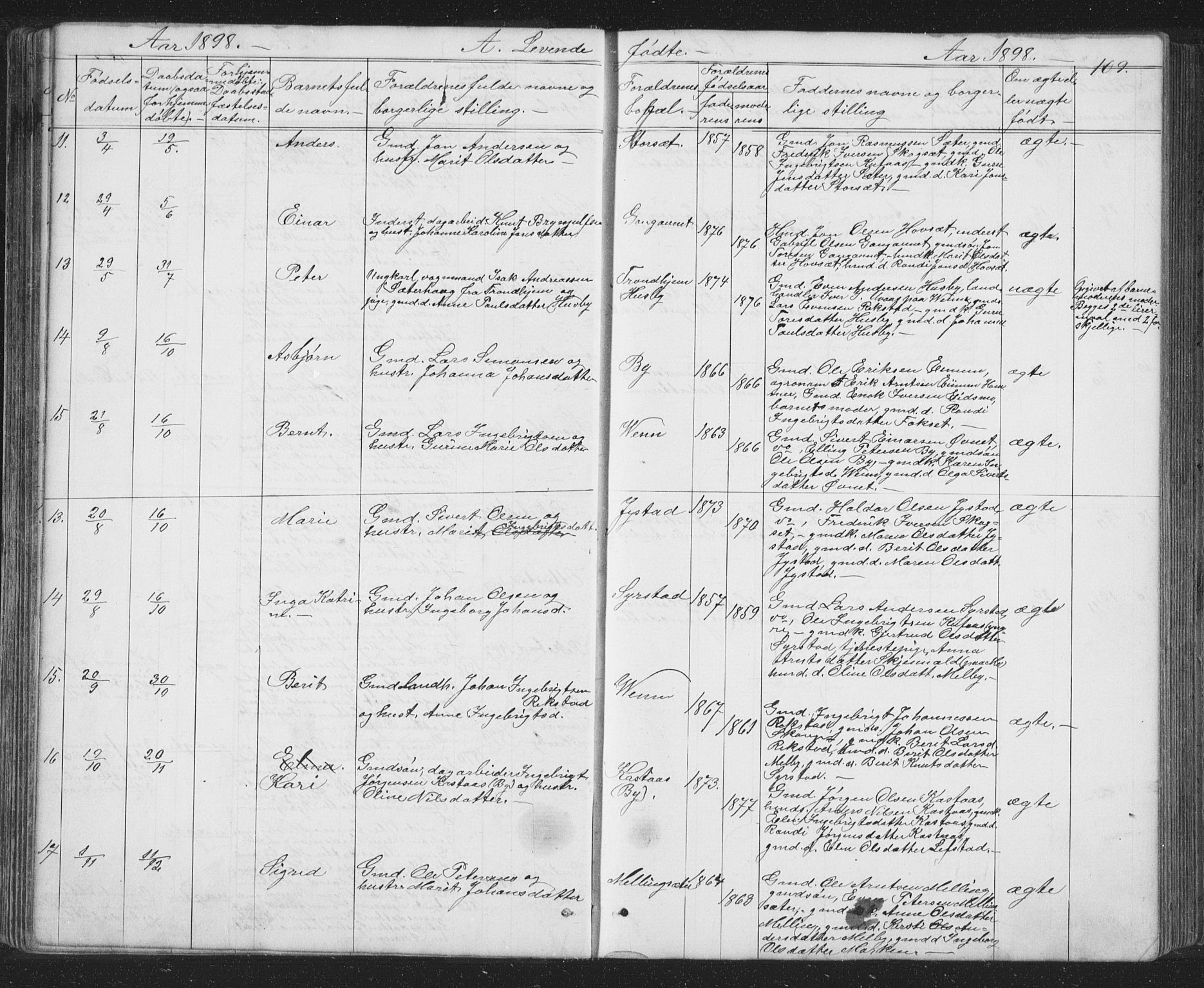 Ministerialprotokoller, klokkerbøker og fødselsregistre - Sør-Trøndelag, SAT/A-1456/667/L0798: Parish register (copy) no. 667C03, 1867-1929, p. 109
