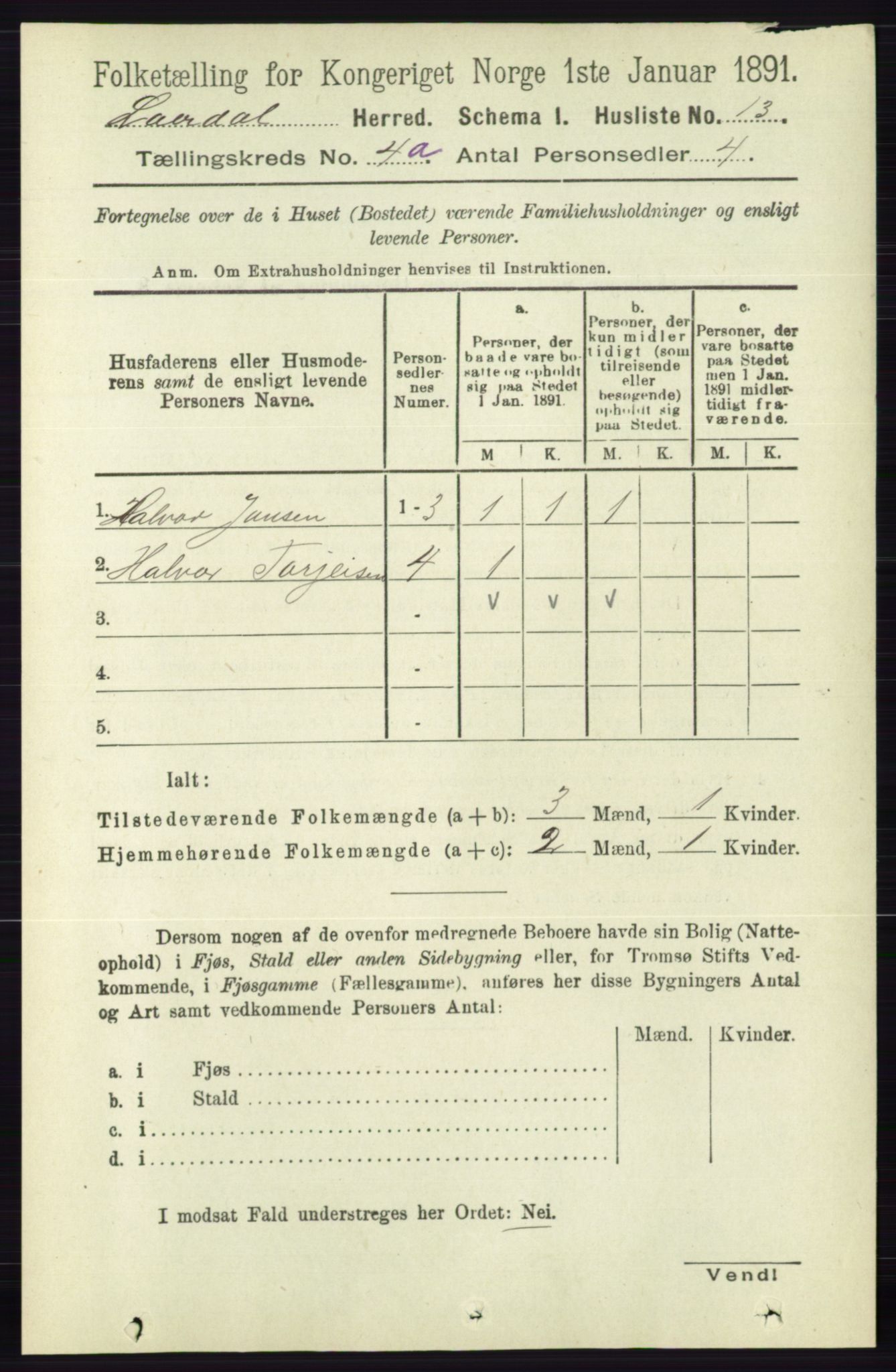 RA, 1891 census for 0833 Lårdal, 1891, p. 1013