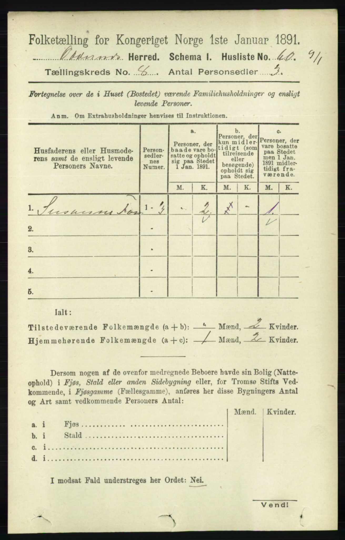 RA, 1891 census for 1012 Oddernes, 1891, p. 2692