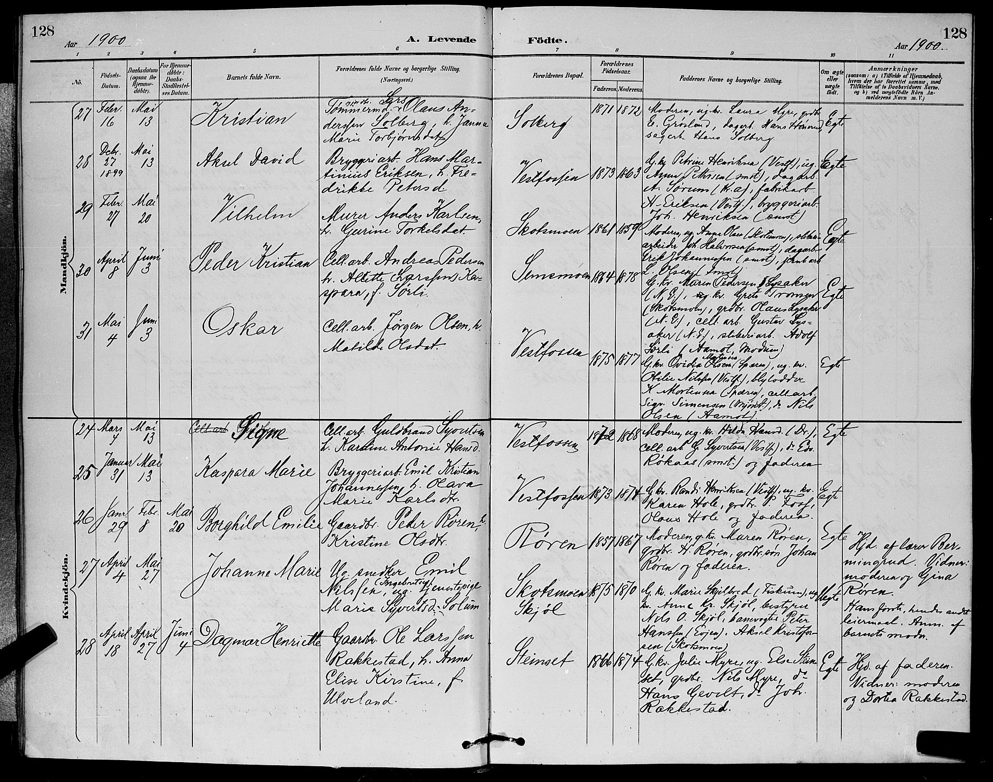 Eiker kirkebøker, AV/SAKO-A-4/G/Ga/L0007: Parish register (copy) no. I 7, 1893-1902, p. 128