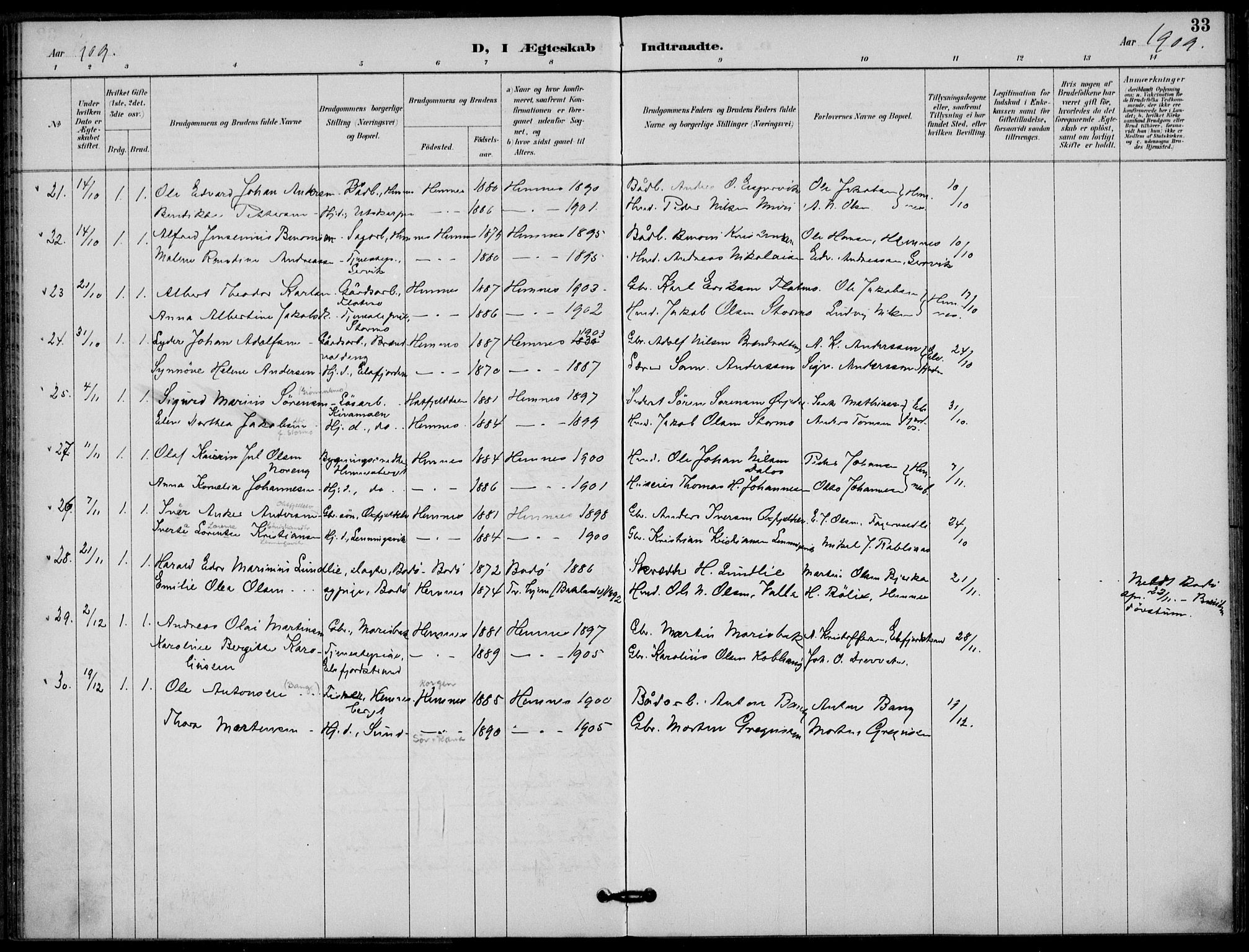 Ministerialprotokoller, klokkerbøker og fødselsregistre - Nordland, AV/SAT-A-1459/825/L0363: Parish register (official) no. 825A17, 1890-1909, p. 33