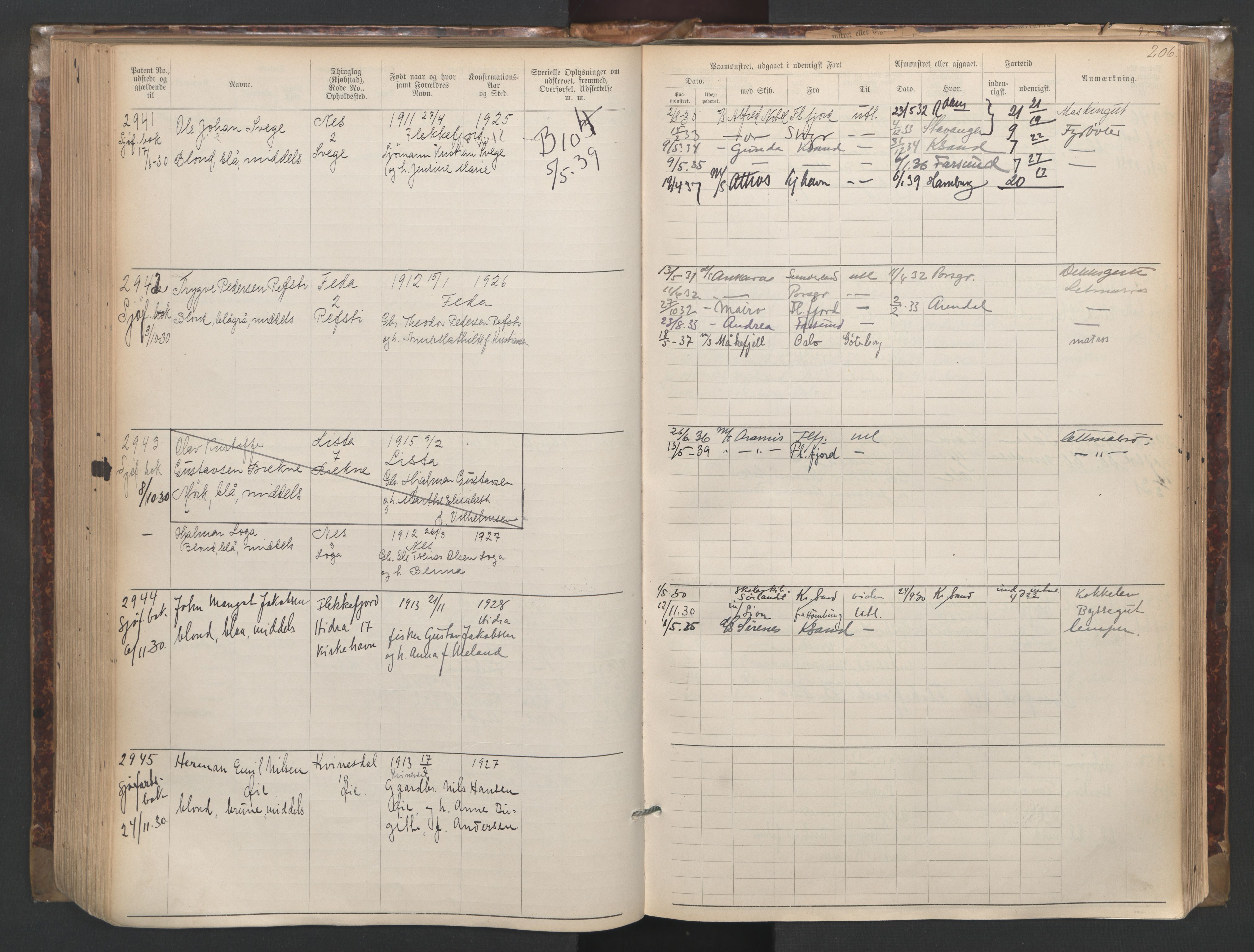 Flekkefjord mønstringskrets, SAK/2031-0018/F/Fa/L0003: Annotasjonsrulle nr 1921-2963 med register, N-3, 1892-1948, p. 239