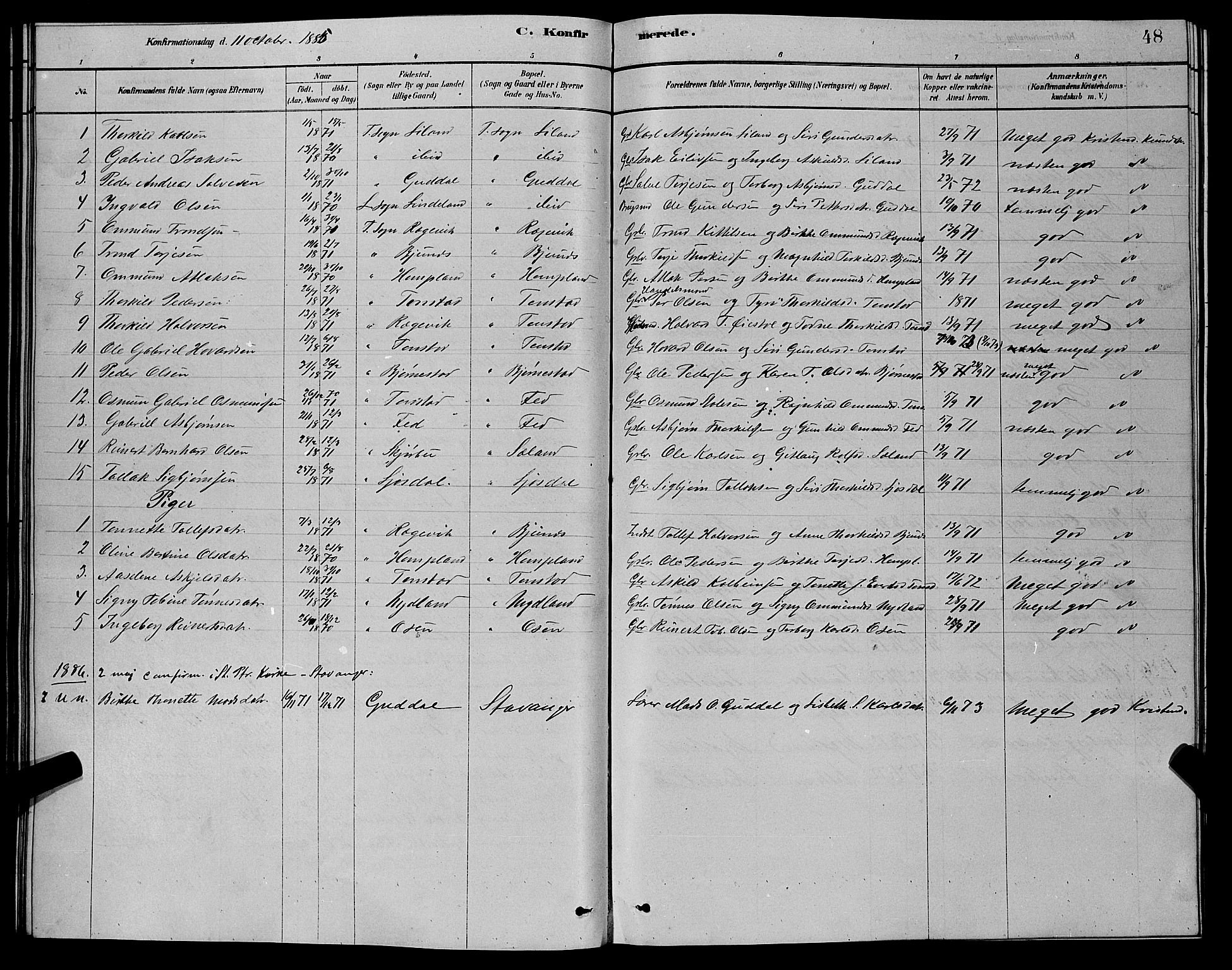 Sirdal sokneprestkontor, AV/SAK-1111-0036/F/Fb/Fbb/L0003: Parish register (copy) no. B 3, 1878-1894, p. 48