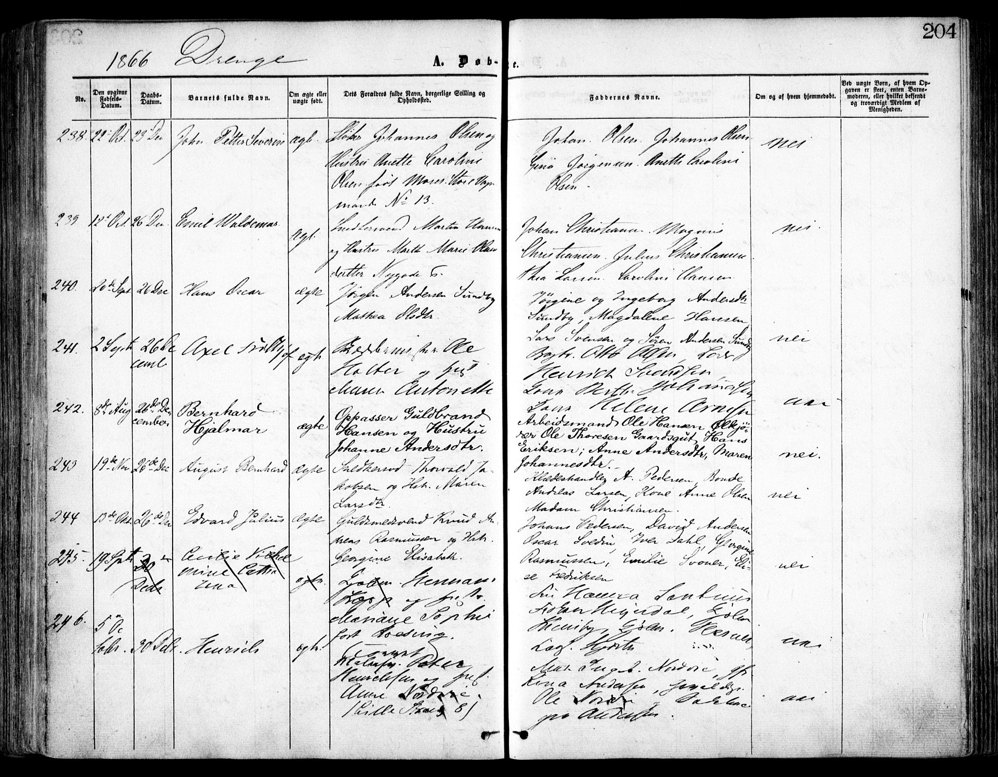 Oslo domkirke Kirkebøker, SAO/A-10752/F/Fa/L0016: Parish register (official) no. 16, 1863-1871, p. 204