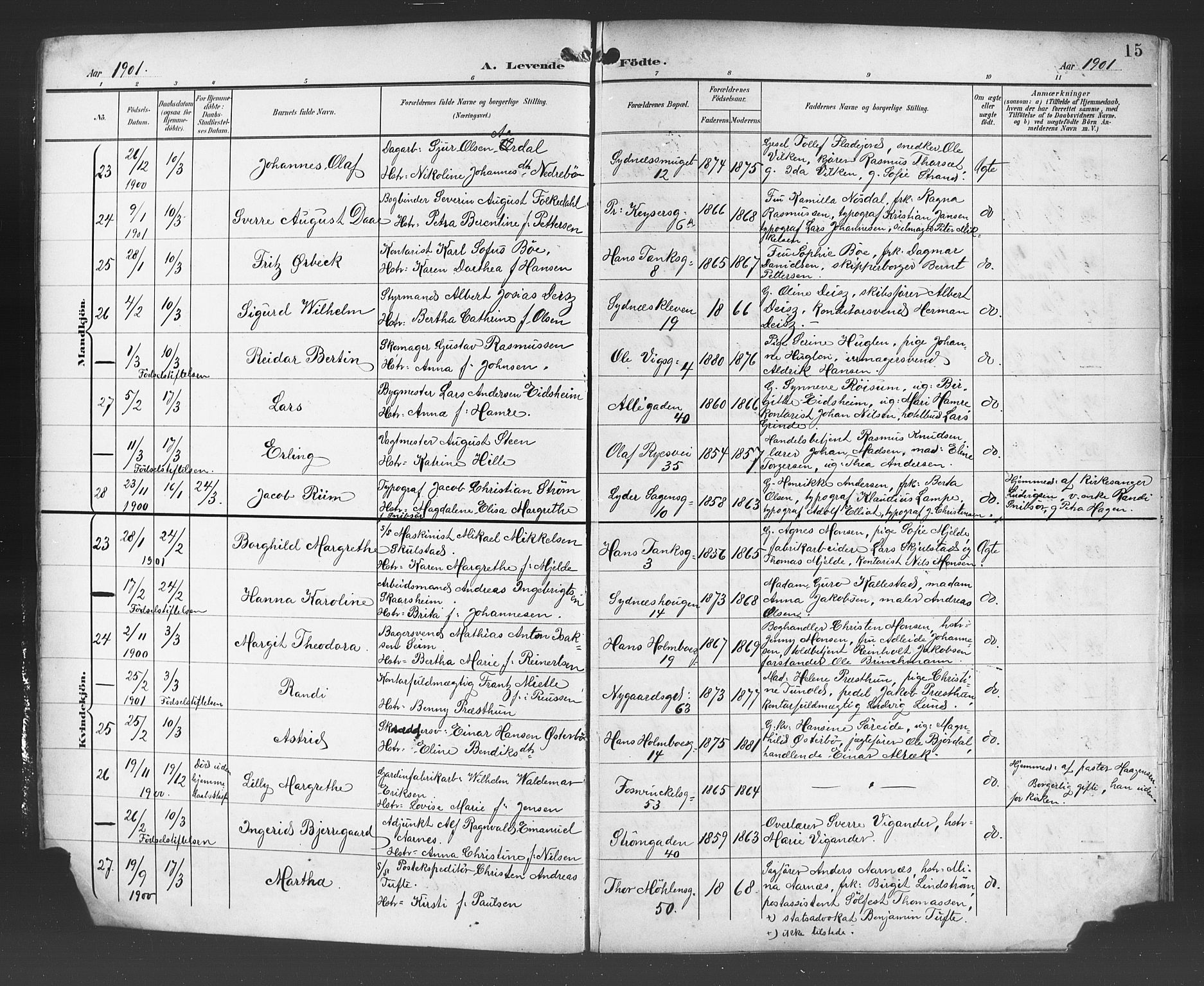 Johanneskirken sokneprestembete, AV/SAB-A-76001/H/Hab: Parish register (copy) no. A 2, 1900-1912, p. 15