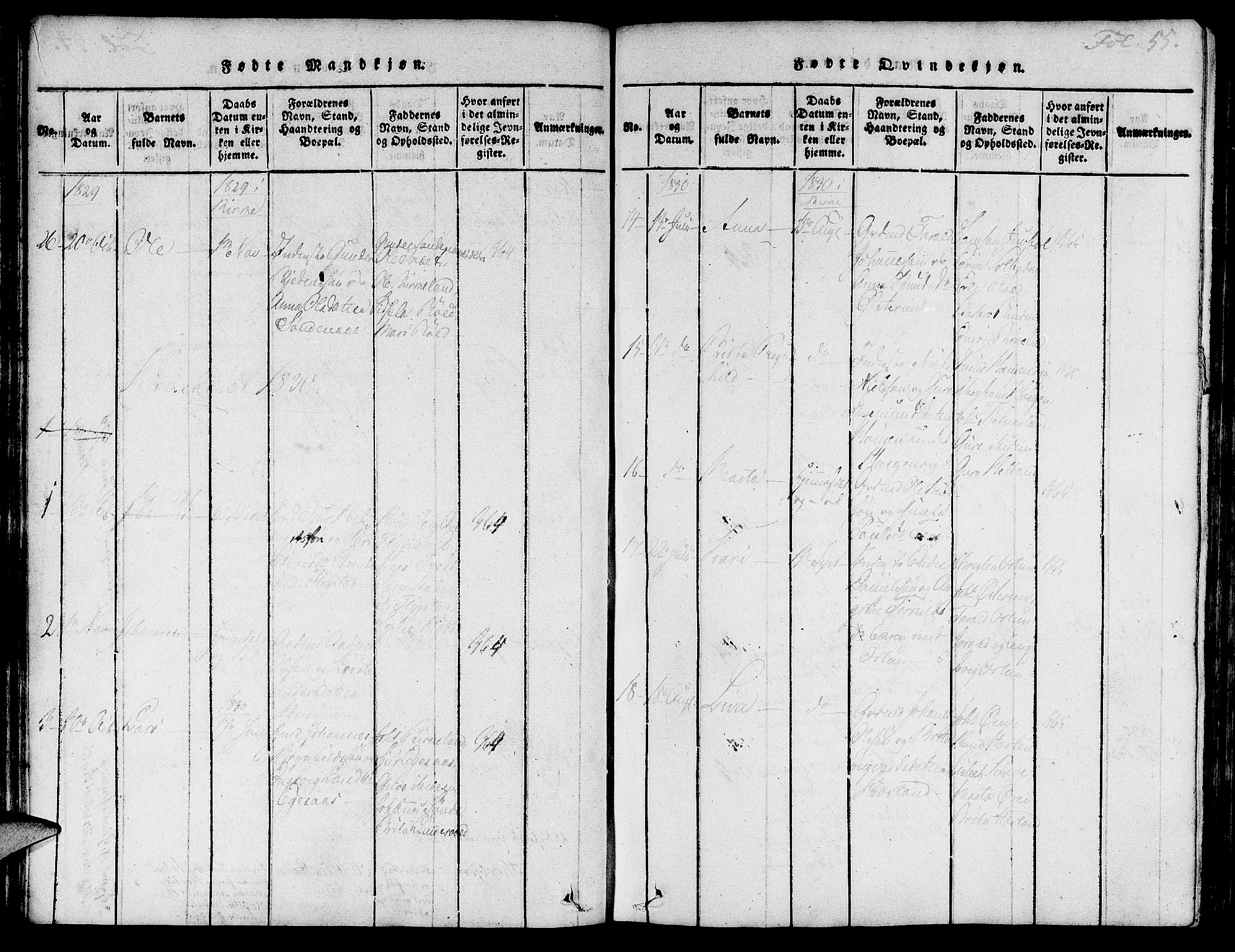 Suldal sokneprestkontor, SAST/A-101845/01/IV/L0007: Parish register (official) no. A 7, 1817-1838, p. 55