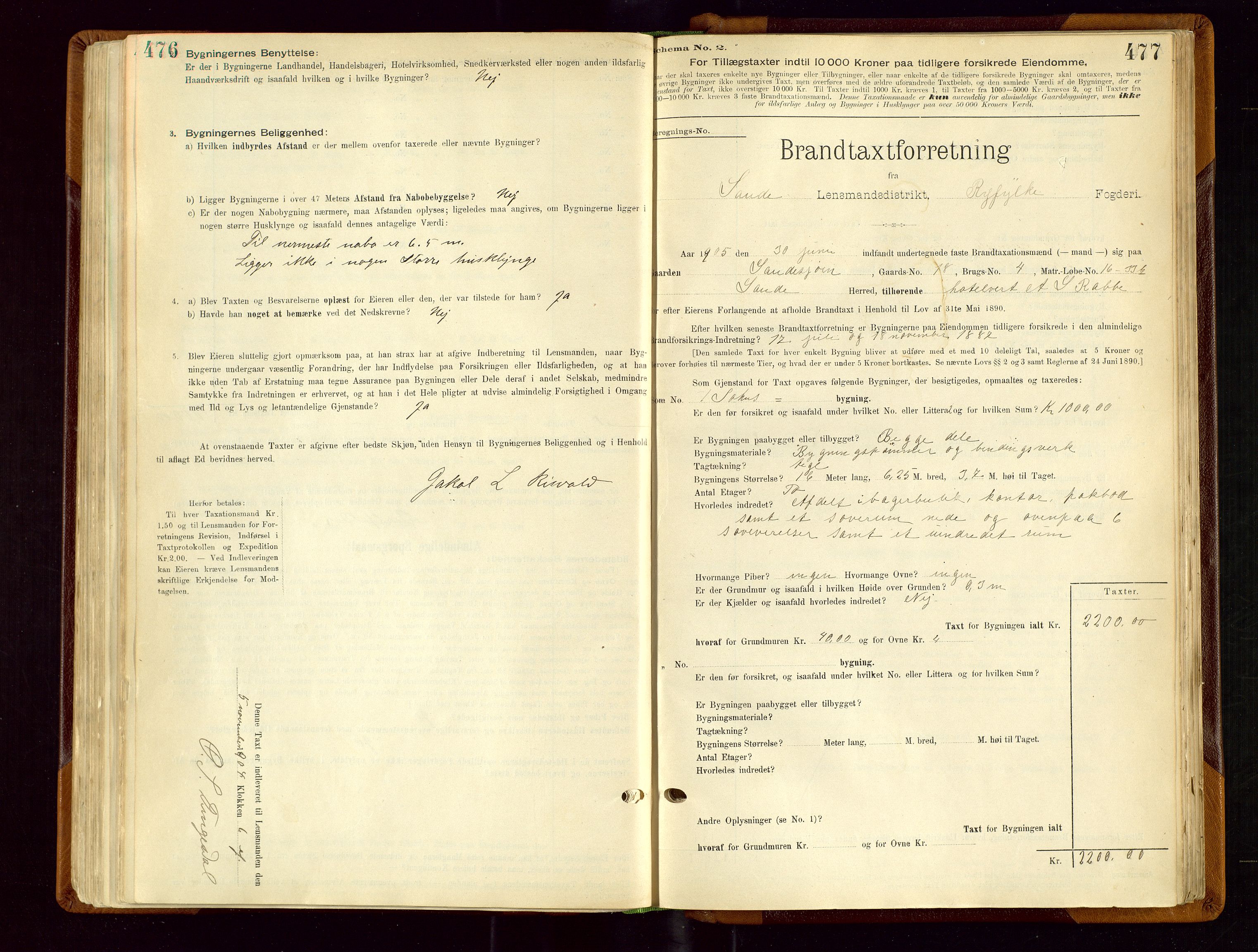 Sauda lensmannskontor, AV/SAST-A-100177/Gob/L0001: Branntakstprotokoll - skjematakst, 1894-1914, p. 476-477