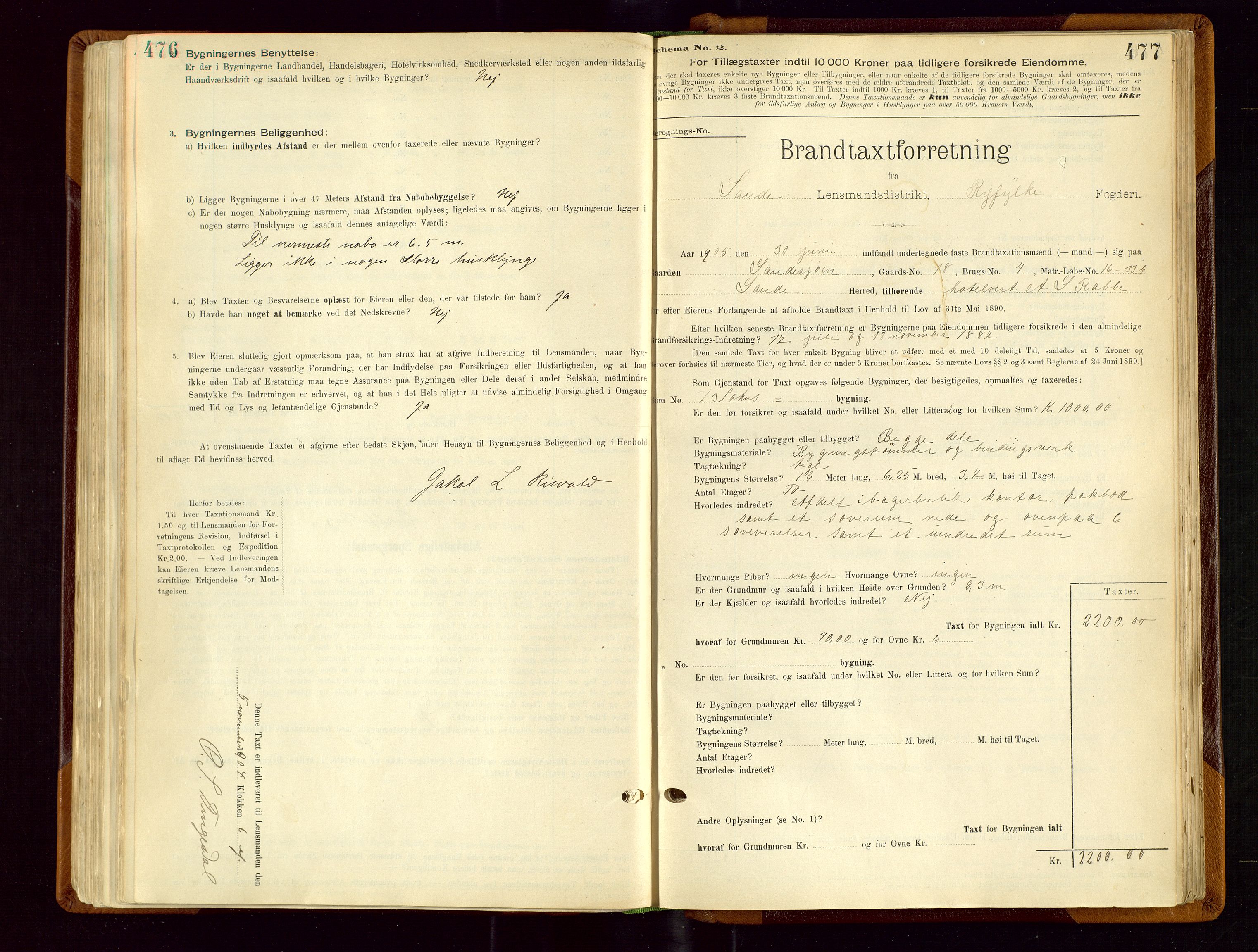 Sauda lensmannskontor, SAST/A-100177/Gob/L0001: Branntakstprotokoll - skjematakst, 1894-1914, p. 476-477