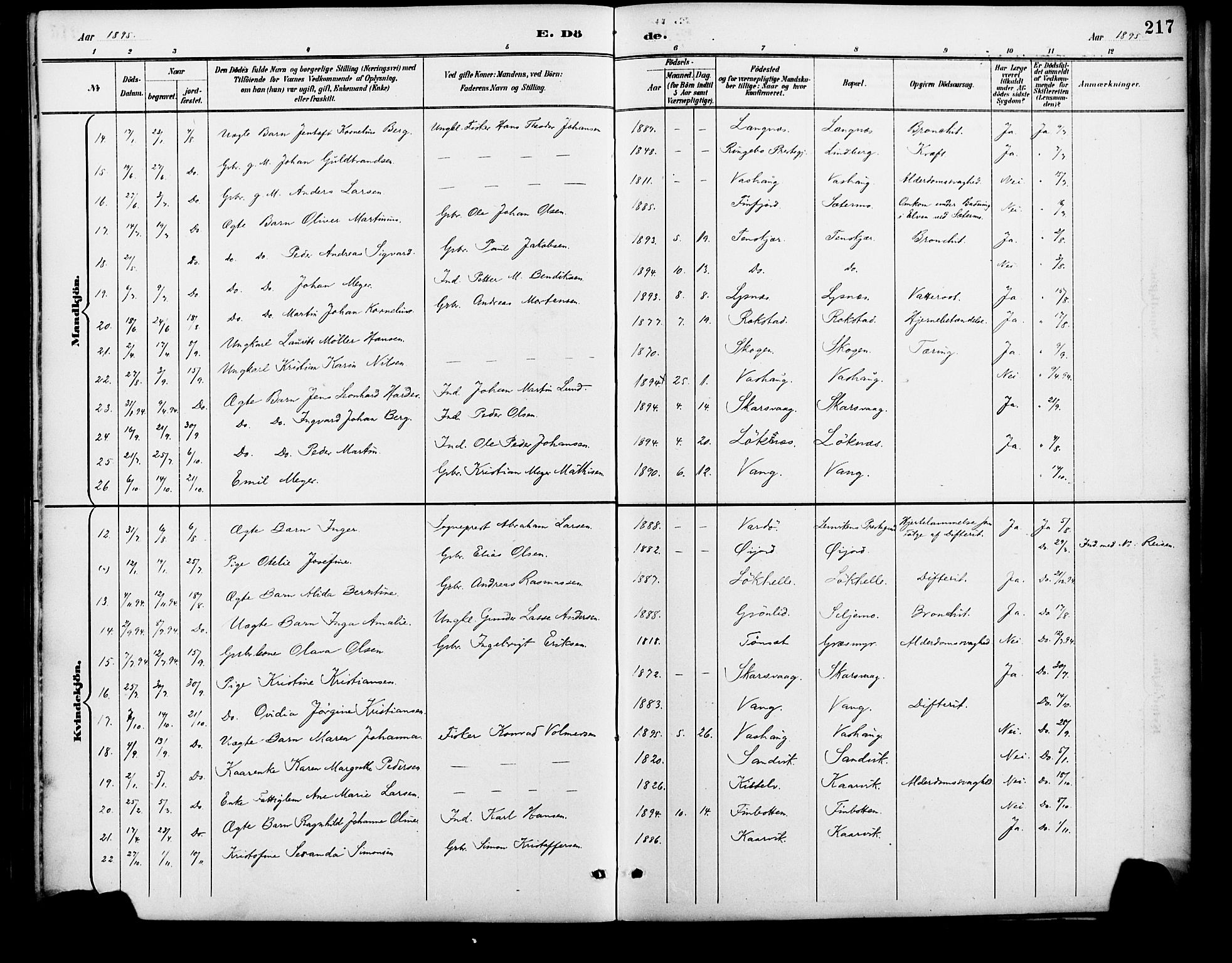 Lenvik sokneprestembete, AV/SATØ-S-1310/H/Ha/Haa/L0013kirke: Parish register (official) no. 13, 1890-1898, p. 217